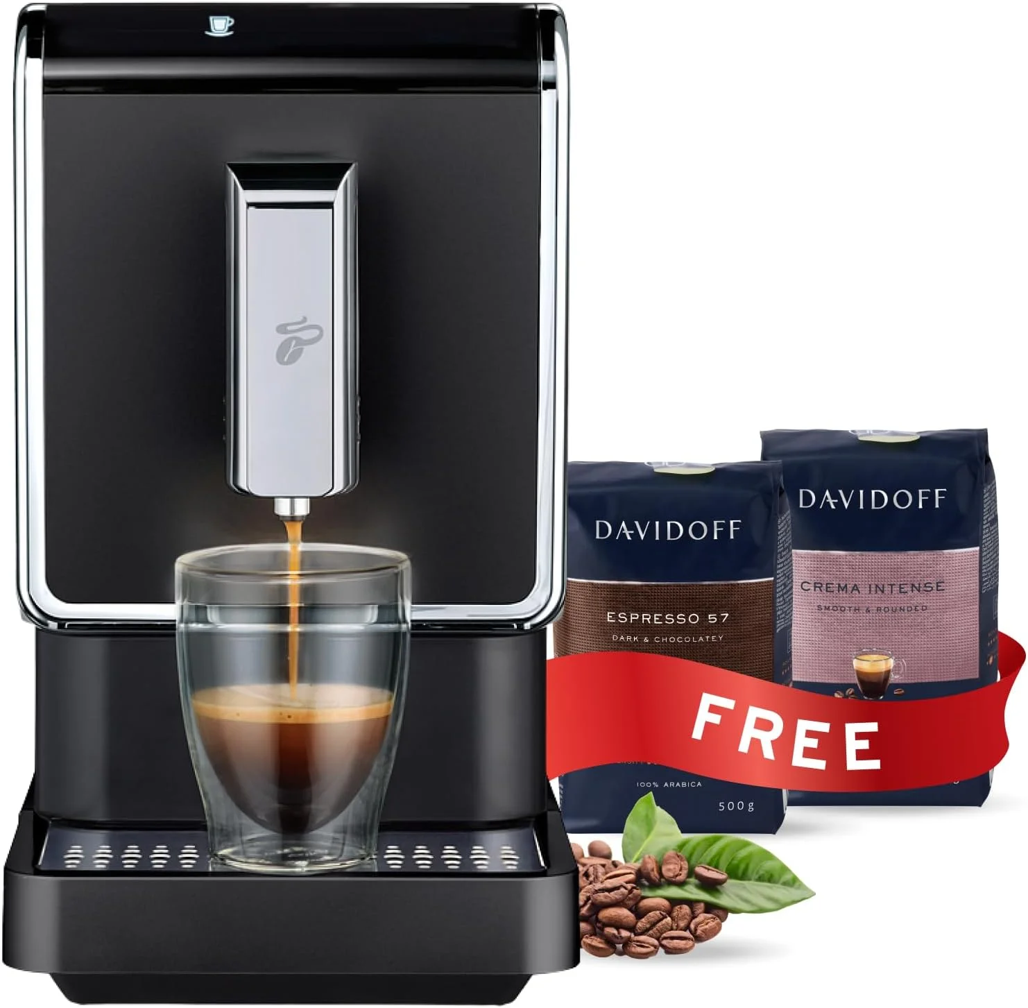 Tchibo Single Serve Coffee Maker – Automatic Espresso Coffee Machine – Built-in Grinder, No Coffee Pods Needed – Comes with x2 17.6 Ounce Bags of Whole Beans