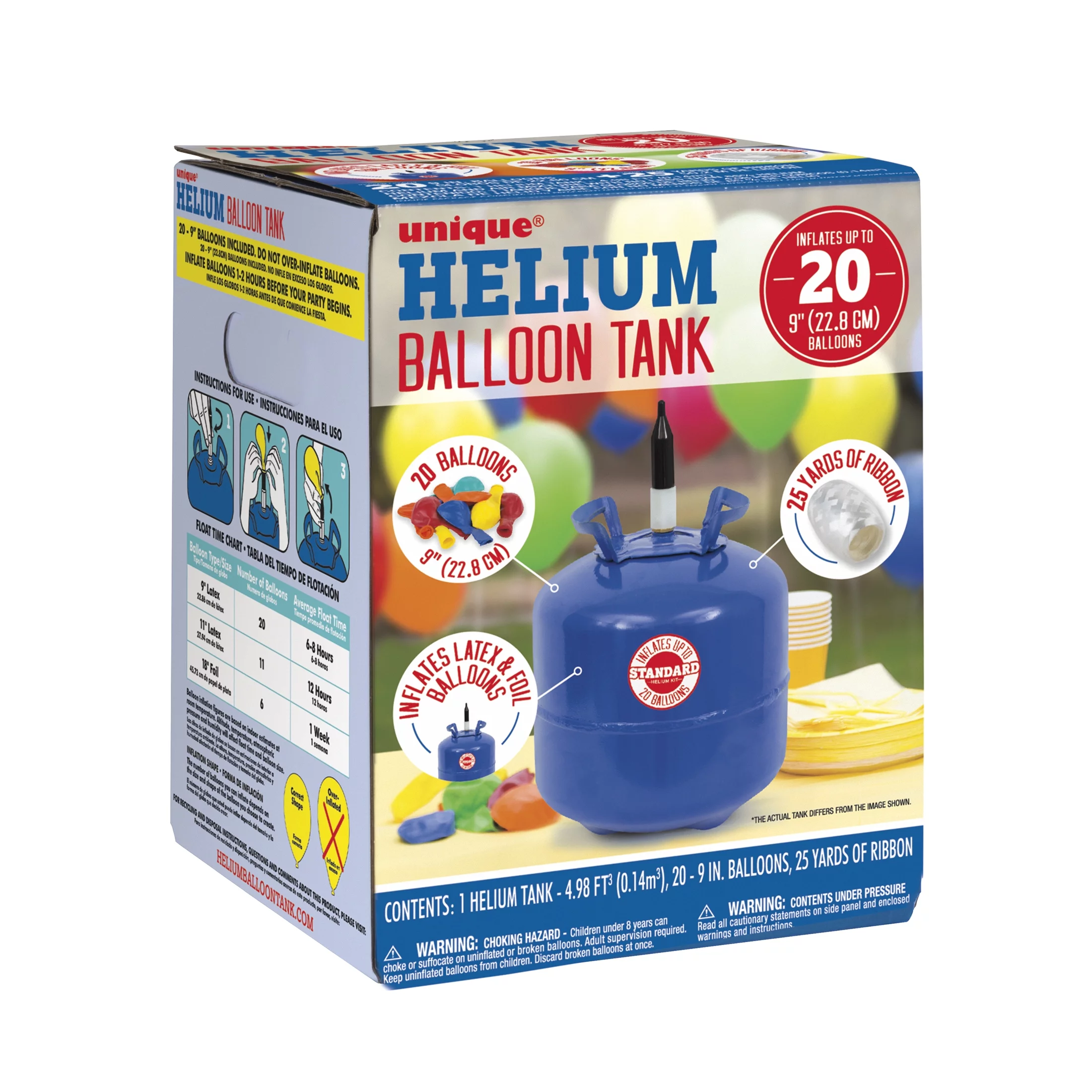 Blue Helium Balloon Tank Kit, 4.98 Cu ft, Includes 20 Balloons and 25 Yards of Ribbon