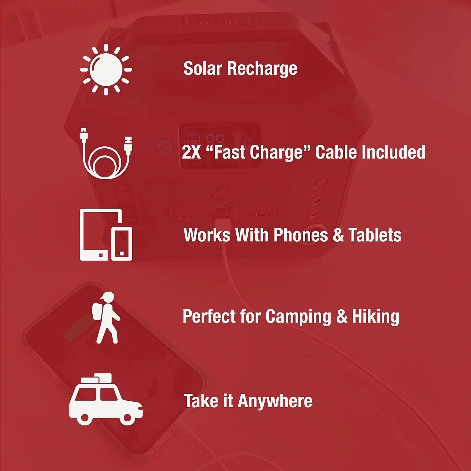 4Patriots Patriot Power Sidekick Solar Generator, 300wH Portable Power Station with 40 Watt Solar Panel, AC Fast Charging in 5 Hours, Dual 110V AC Outlets, Only 8 Lbs