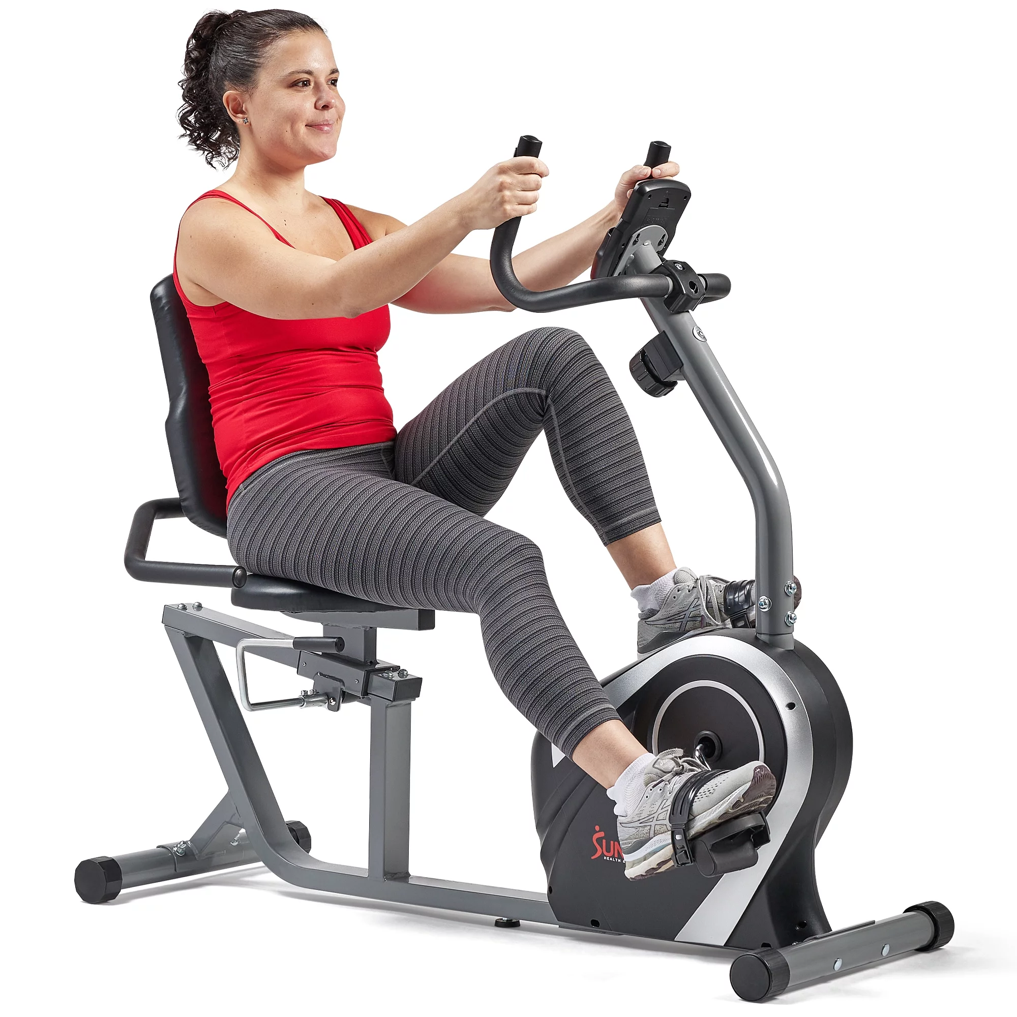 Sunny Health & Fitness Magnetic Recumbent Bike Exercise Bike, 300lb Capacity, Easy Adjustable Seat, Monitor, Pulse Rate Monitoring – SF-RB4616S