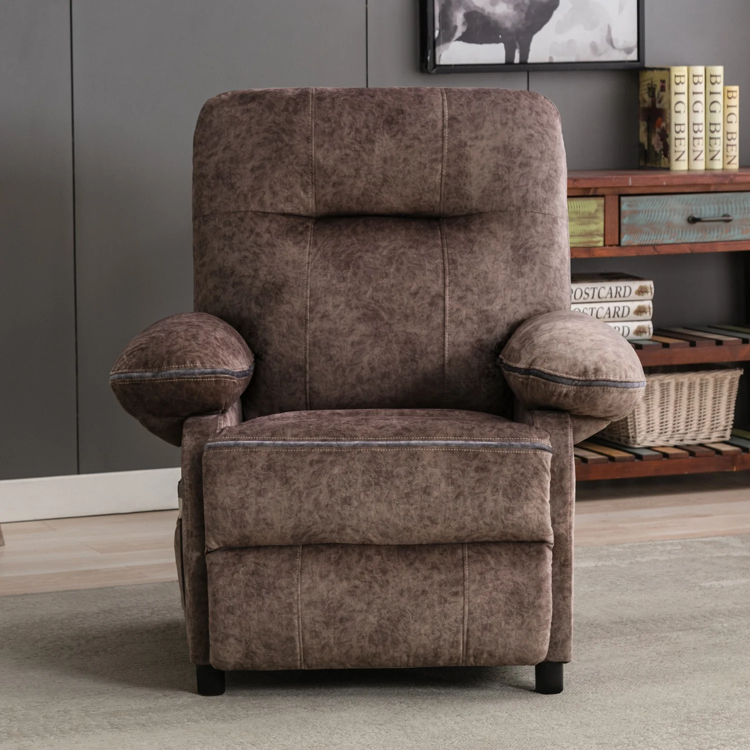 JONPONY Massage Recliner Chair Fabric Overstuffed Lounge Single Sofa for Living Room Comfy Chair with Heating and Vibration Function,Light Brown