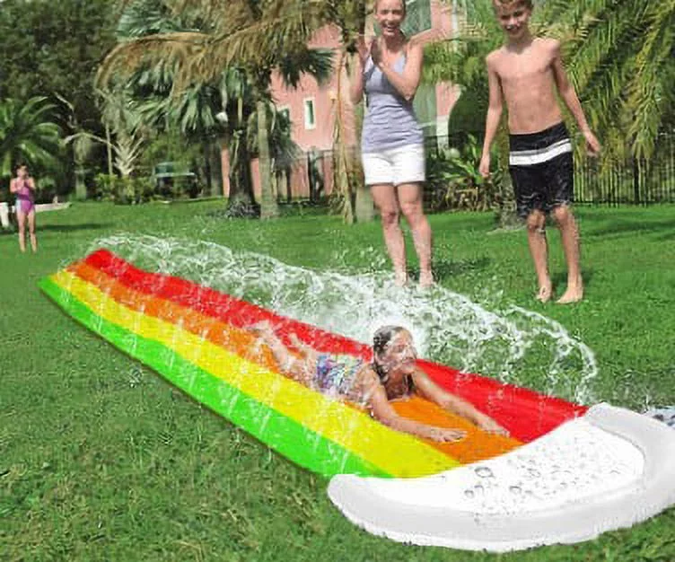 PVC Rainbow Clouds Inflatable Waterslide Outdoor Single And Double Children Spray Water Slide Toys