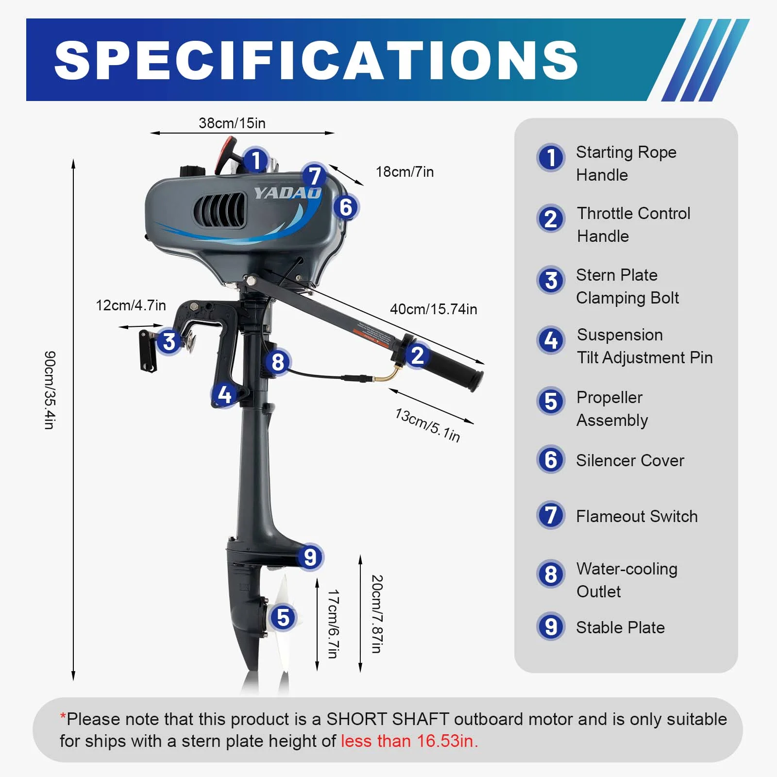 Anqidi 3.5HP 2 Stroke Outboard Motor 2.5KW Fishing Boat Engine w/Water Cooling CDI System Short Shaft Outboard Motor Max 5000r/Min