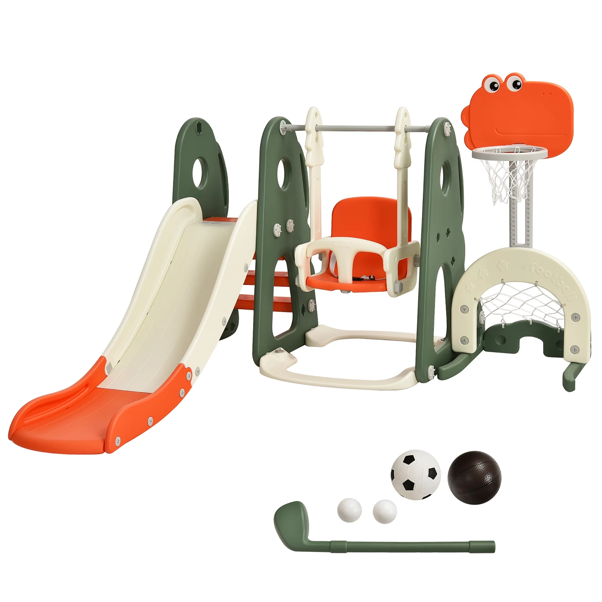 Costway 6 in 1 Toddler Slide and Swing Set Climber Playset w/ Ball Games White