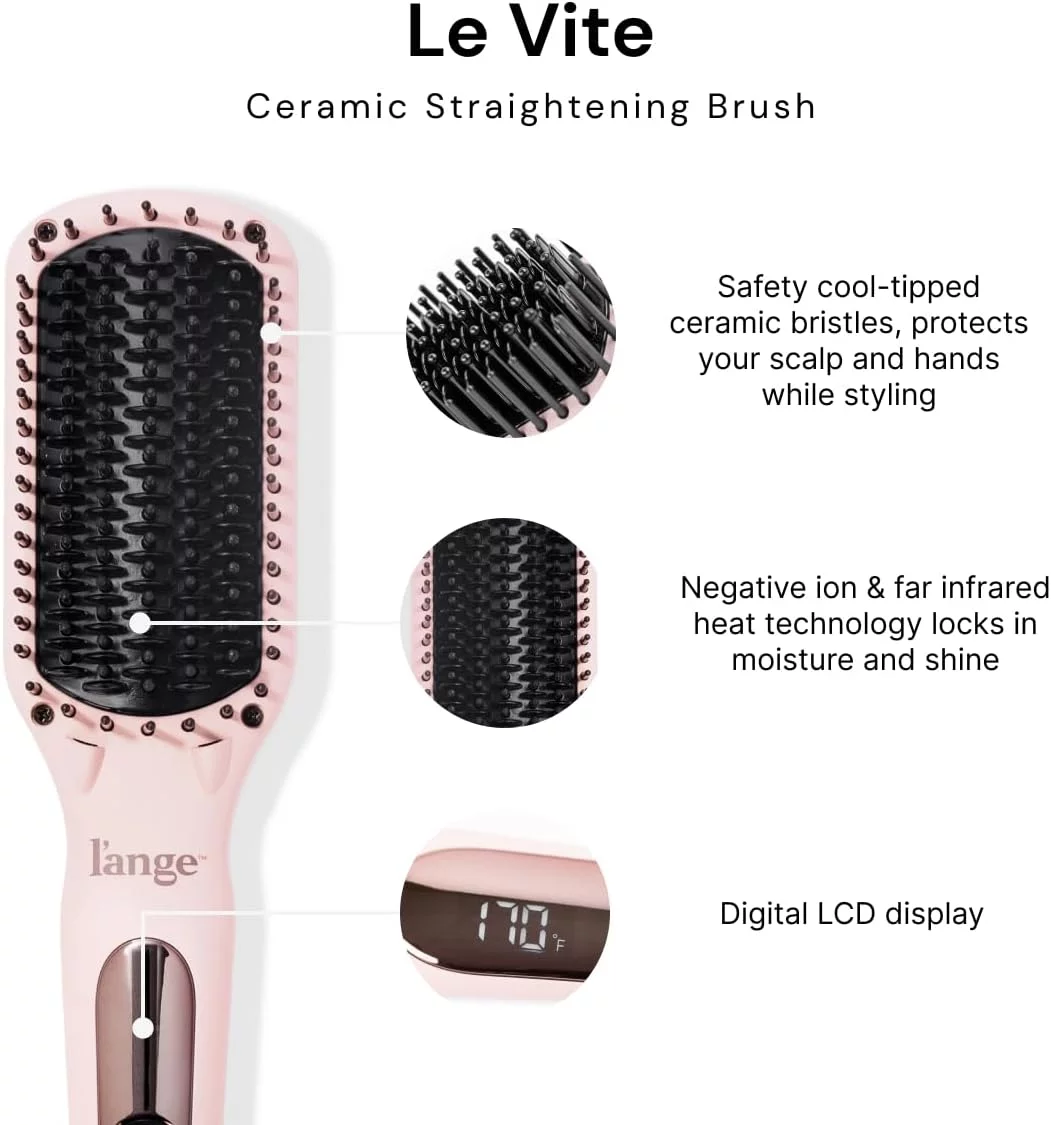 L’ANGE HAIR Le Vite Hair Straightener Brush | Heated Hair Straightening Brush Flat Iron for Smooth, Anti Frizz Hair | Dual-Voltage Electric Hair Brush Straightener | Hot Brush for Styling