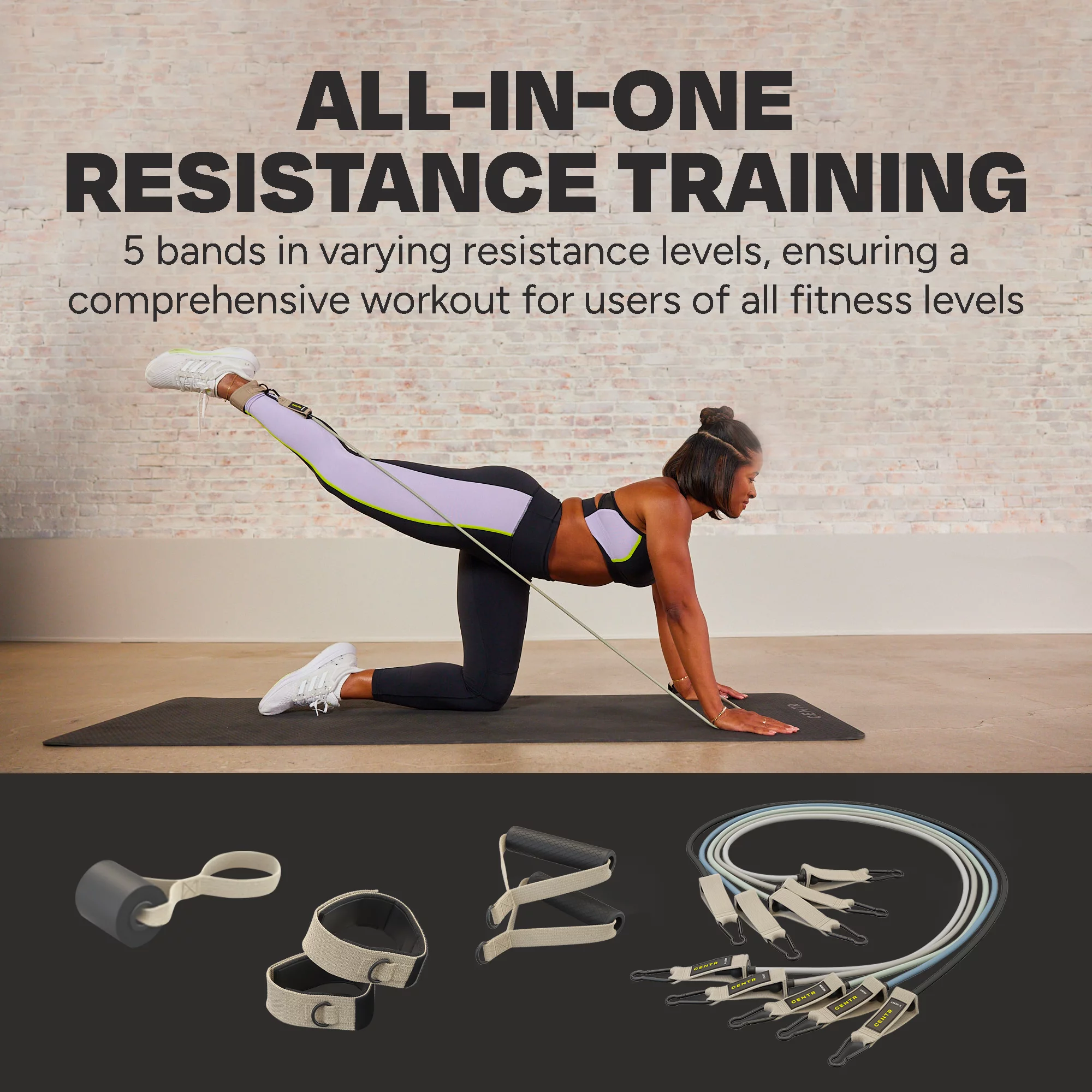 Centr by Chris Hemsworth Resistance Bands with Handles, 5 Piece Band Set + 3-Month Centr Membership