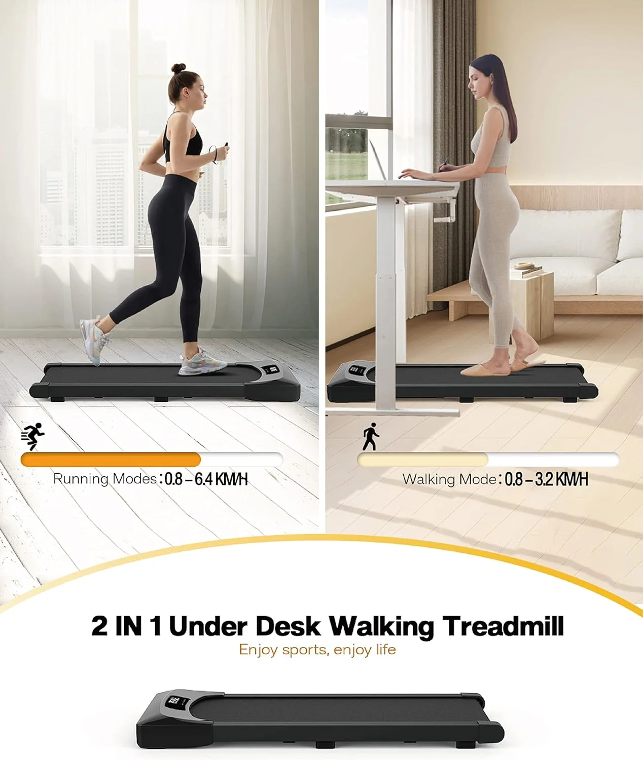 Under Desk Treadmill, Walking Pad Treadmill, 2 in 1 Foldable Treadmill Walking Treadmill for Home and Office with Remote Control and Big Display