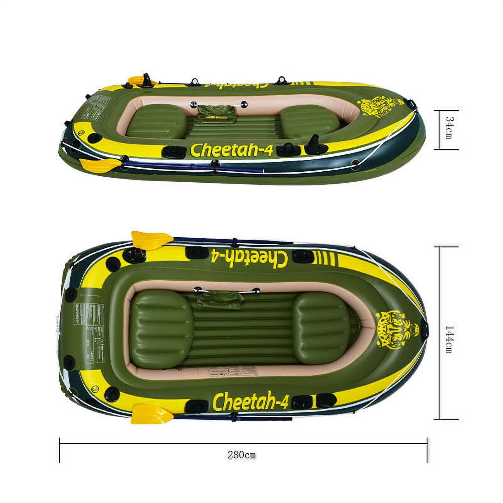 CHEETAH 3 Person Inflatable Boat Raft Set with Oars & Air Pump