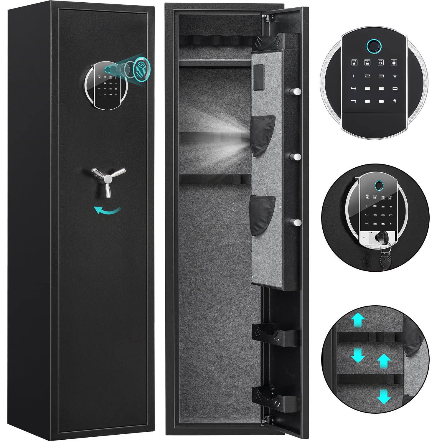 Kavey 3-5 Long Gun Safe, Quick Access Digital Gun Safe, Gun Storage Cabinet for Shotguns, Backlit Keypad, Mute Function & LED Light