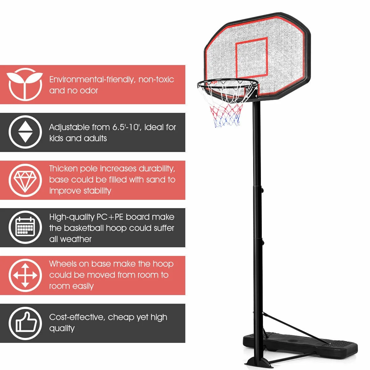 Costway 10ft 43” Backboard In/outdoor Adjustable Height Basketball Hoop System