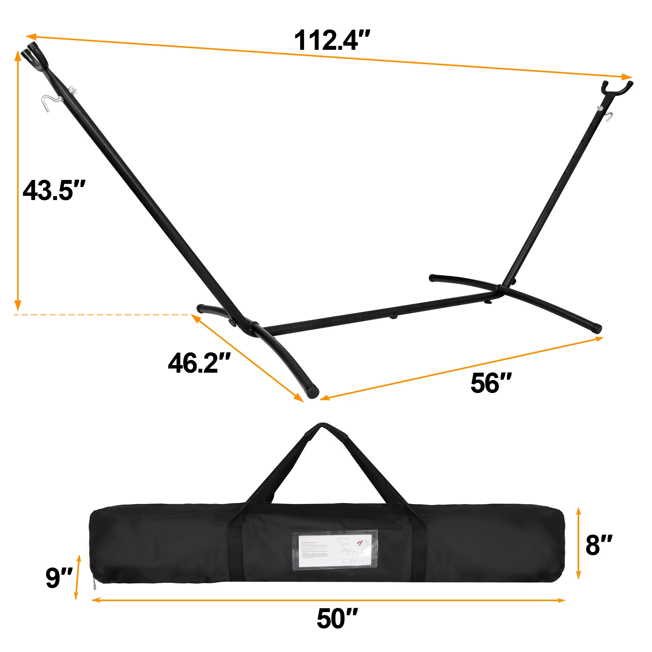 HomGarden Portable Double Outdoor Hammock W/9FT Stand Set,Carry Case, 78.7?? L x 61?? W, Brown