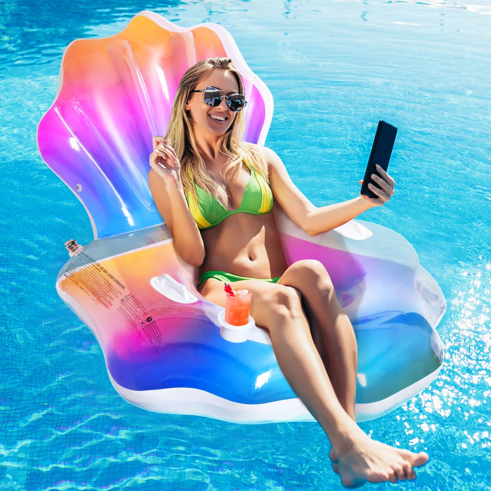 MoKo Inflatable Pool Floats Chair Pool Lounger for Adults, Clamshell Inflatable Rafts with Handles for Summer Party Beach Swimming Floaty, Colourful