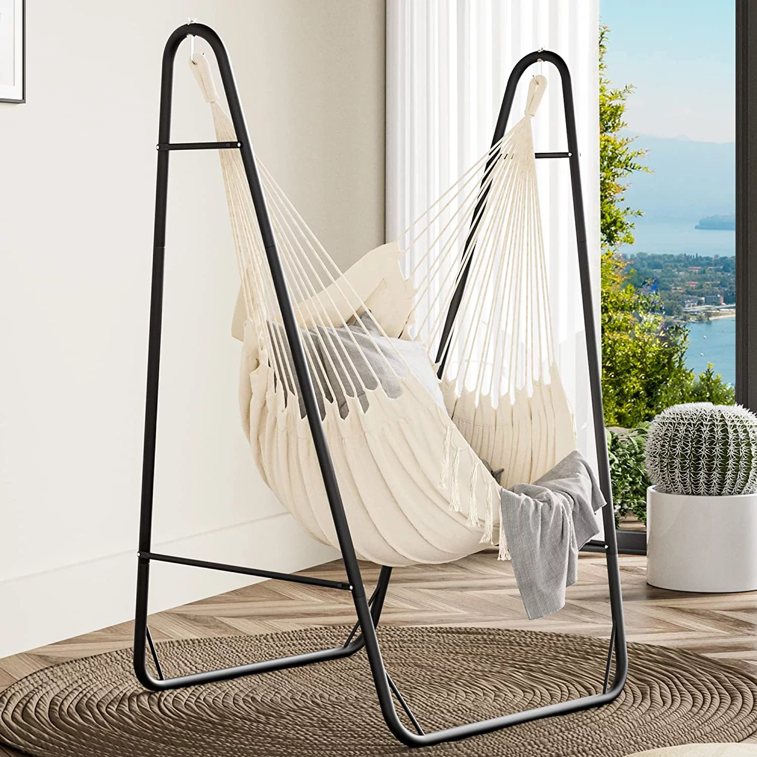 Dextrus Hammock Chair with Stand Heavy Duty with Hanging Swing Chair 330Lbs Indoor Outdoor Swing Stand for Living Room, Garden, Balcony