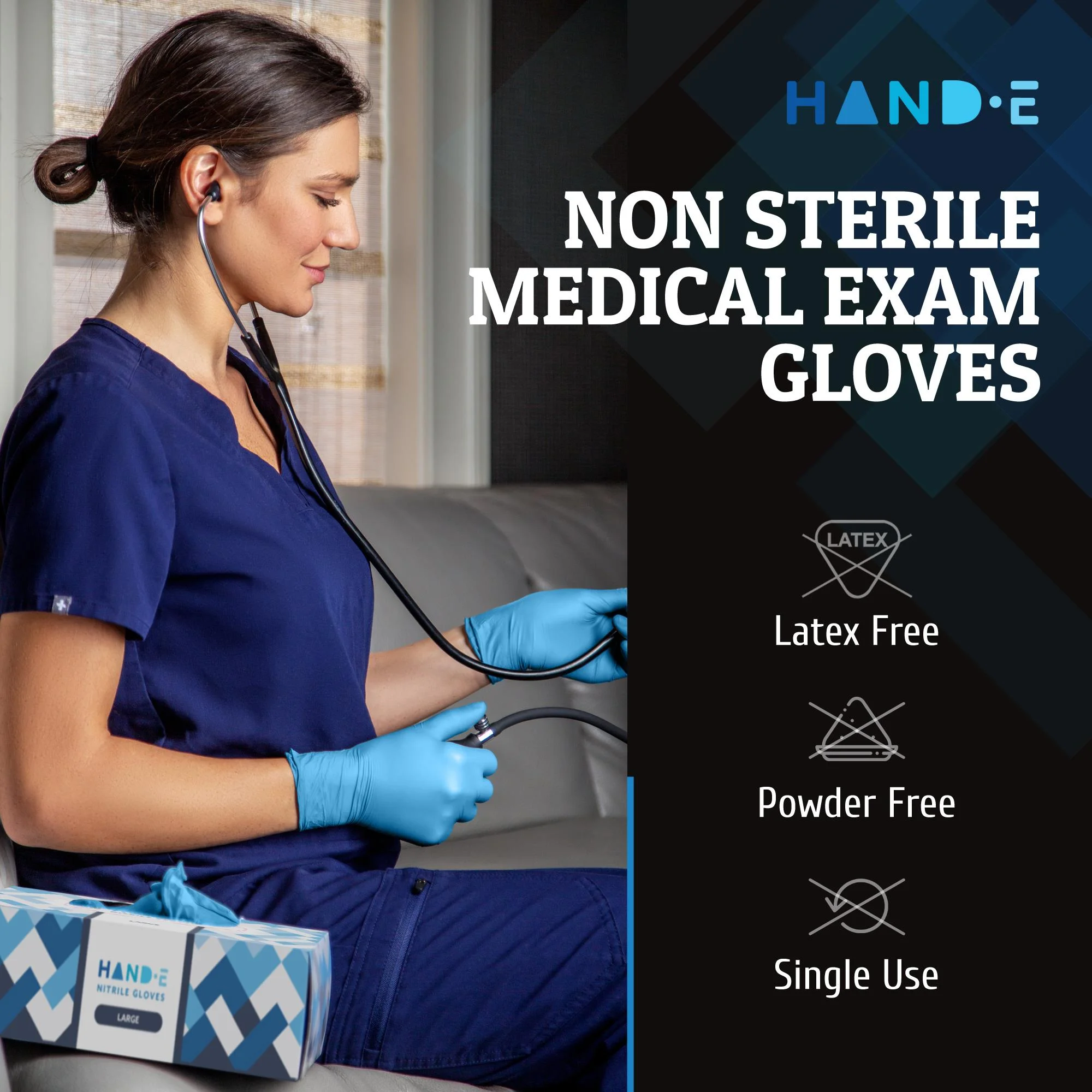 Hand-E Nitrile Gloves (XL -100 Count) 3 Mil, Blue Disposable Latex and Powder Free Medical and Household Gloves