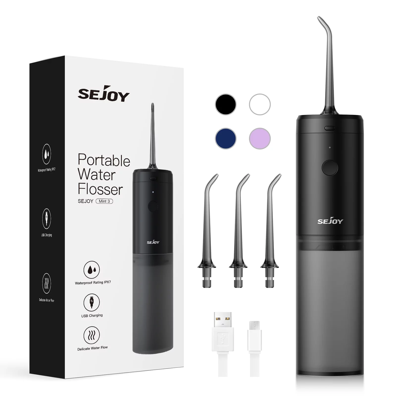 Sejoy Cordless Water Flosser, Rechargeable Portable Oral Irrigator Teeth Cleaner, Purple