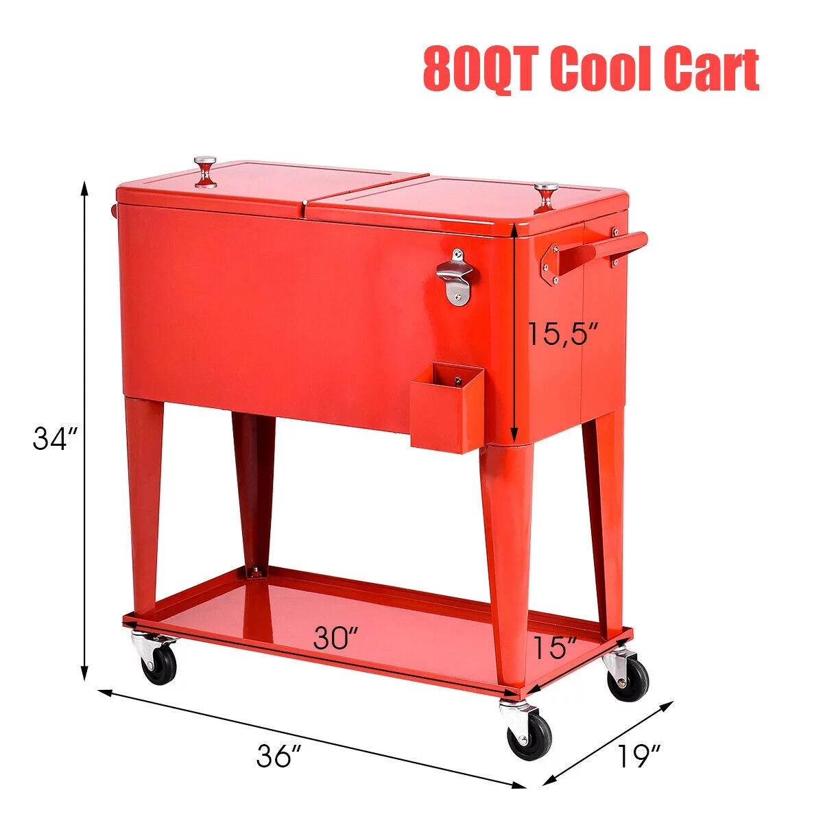 Costway 80-quart Cooler Beer Cart Outdoor Entertaining Rolling Party Steel Bar Bistro