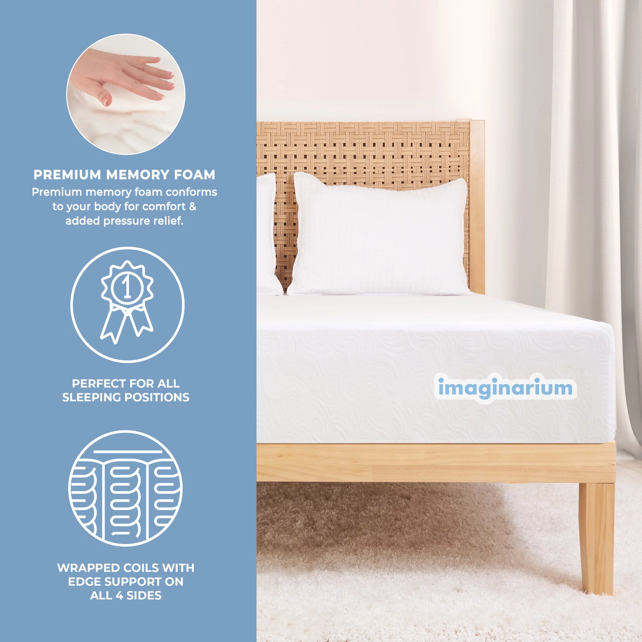 Imaginarium 10″ Hybrid of Memory Foam and Coils Mattress with Antimicrobial Treated Cover, Twin