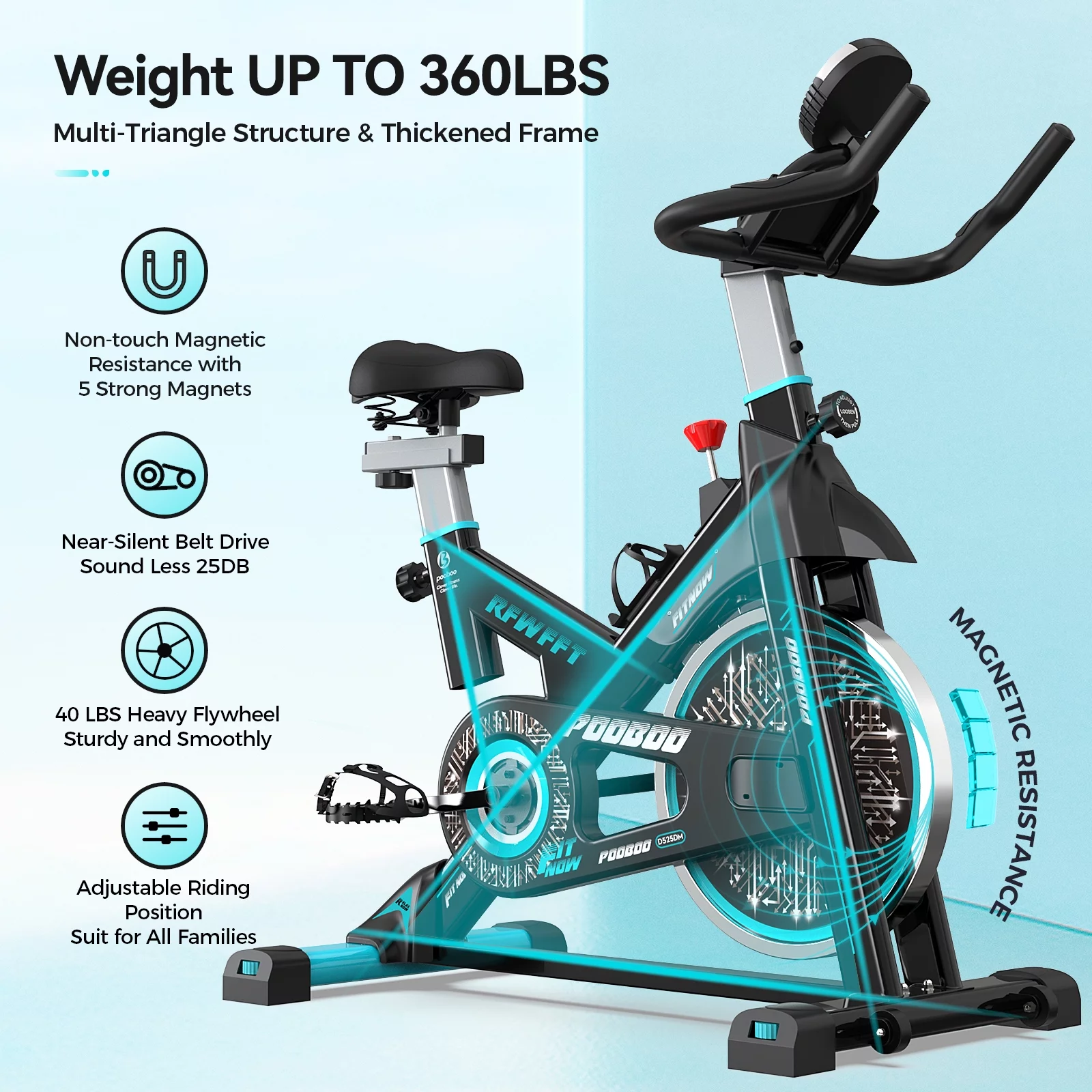 Pooboo Indoor Cardio Exercise Bike Adjustable Magnetic Resistance Belt Drive Cycling Bicycle for Home Office Workout with Heavy-duty Flywheel 350lbs