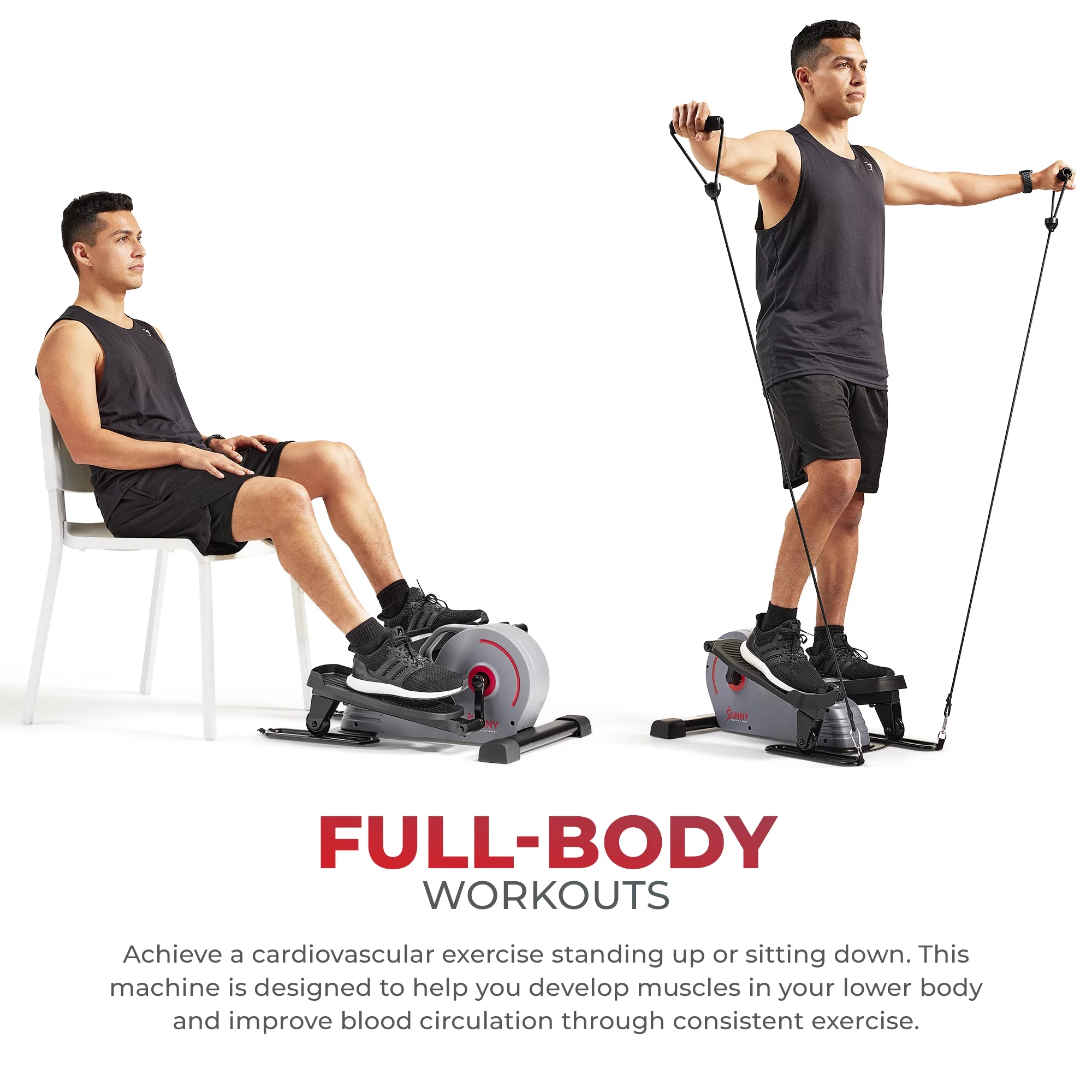 Sunny Health & Fitness Portable Stand Up Elliptical with Resistance Bands – SF-E320051