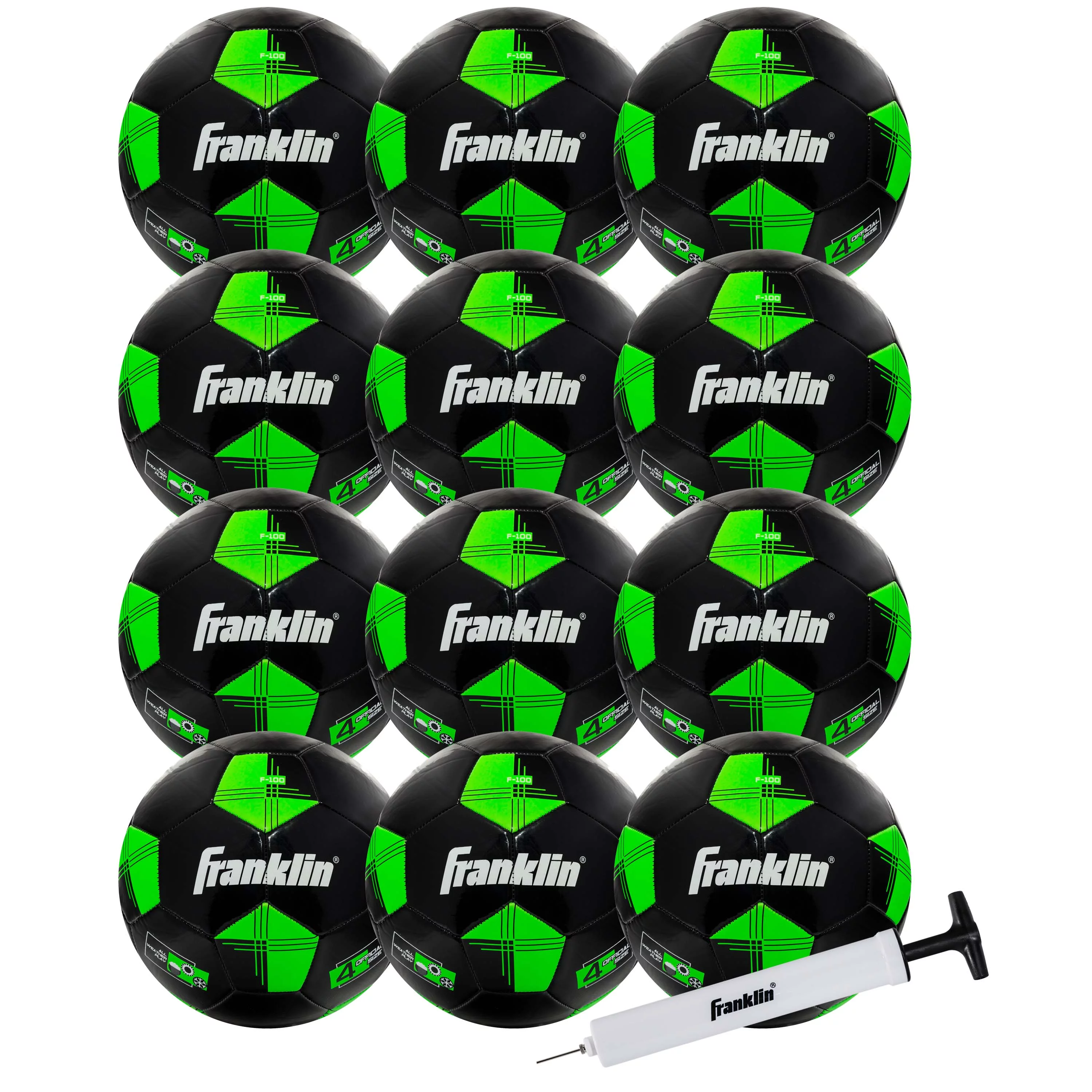 Franklin Sports Youth Soccer Balls – F-100 Size 4 – 12 Pack – Black/Red