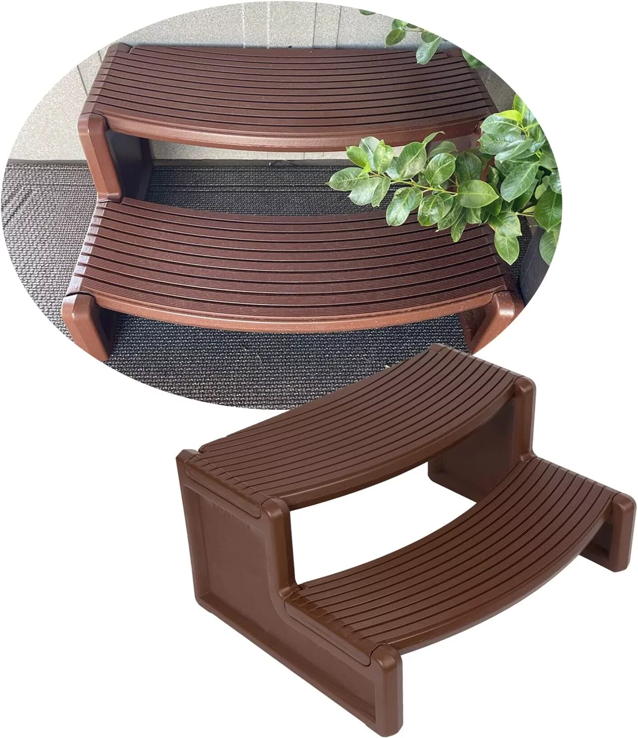 Kojem Spa Hot Tubs Step Plastic Multi Purpose Outdoor Non Slip Portable Stairs for Round / Straight Sided Handi-Step Spa Pool Ladders Espresso