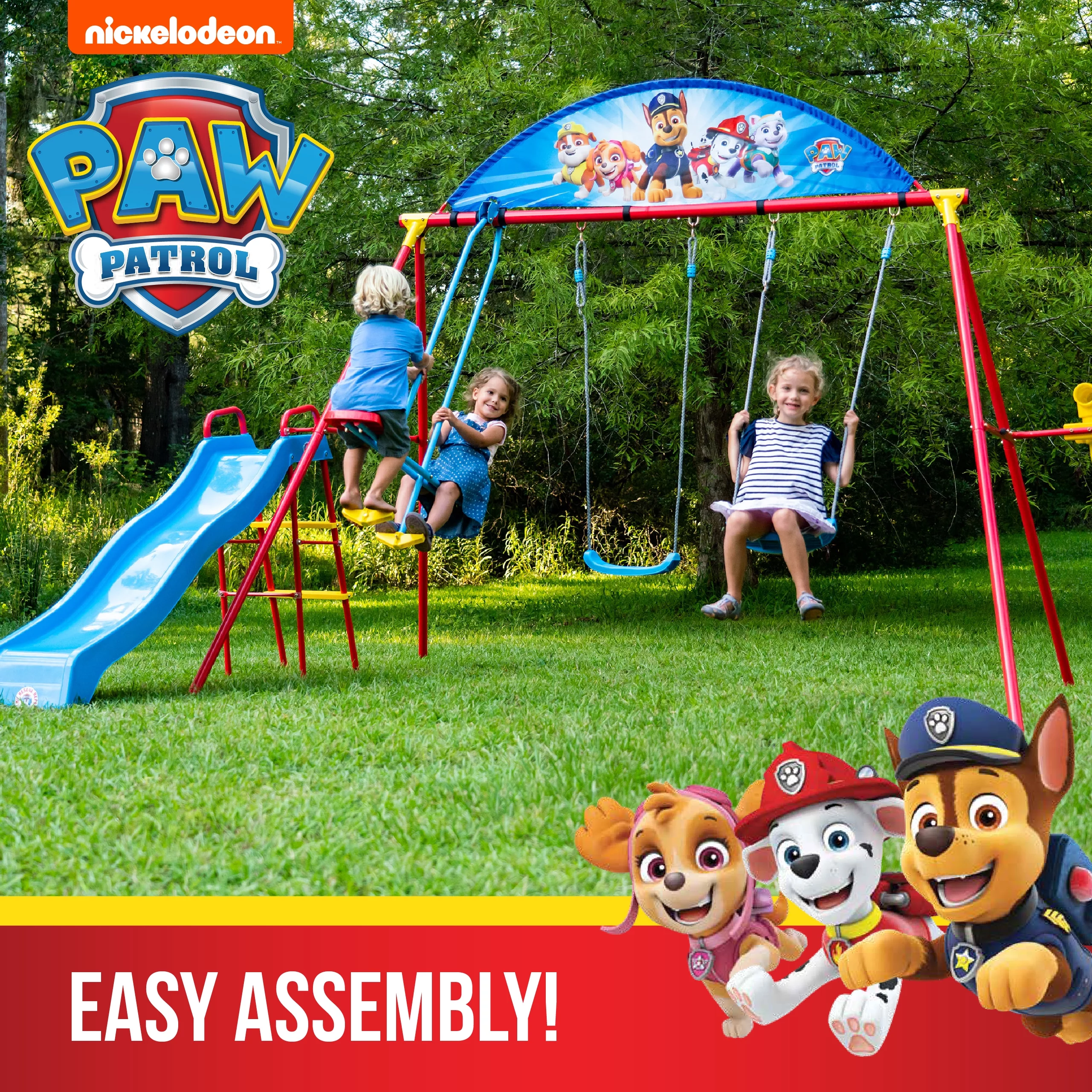 Swurfer Paw Patrol Playground Swingset with Glider for Kids, Ages 4 and up