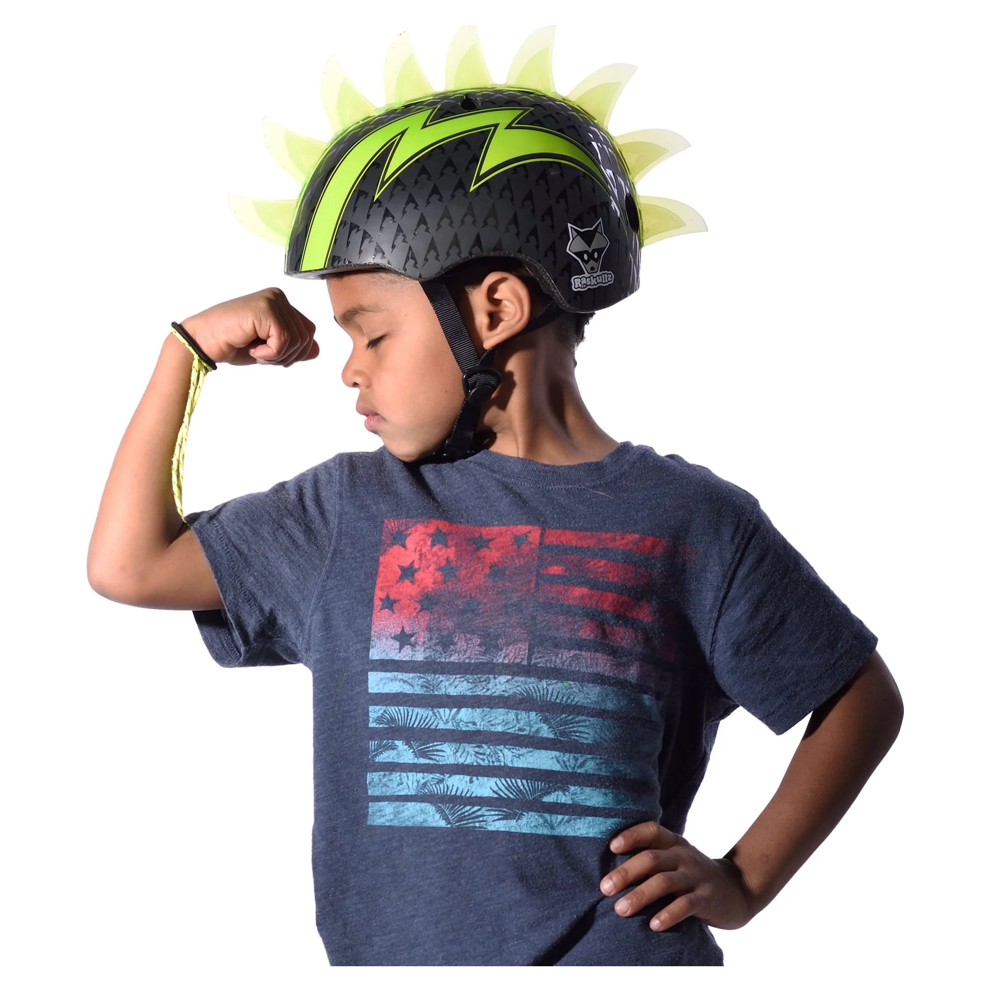 Raskullz Bolt LED Green Bike Helmet, Child 5+ (50-54cm)