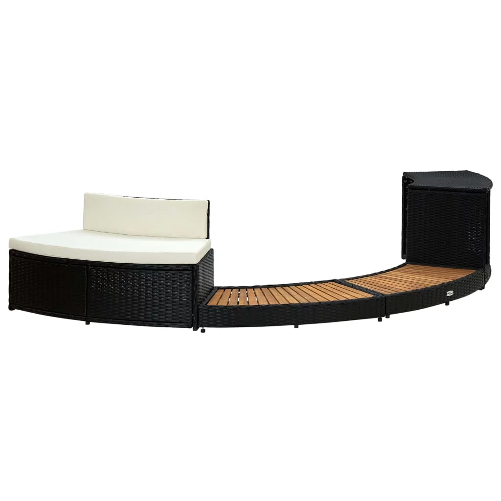 vidaXL Spa Surround Black Poly Rattan and Acacia Wood