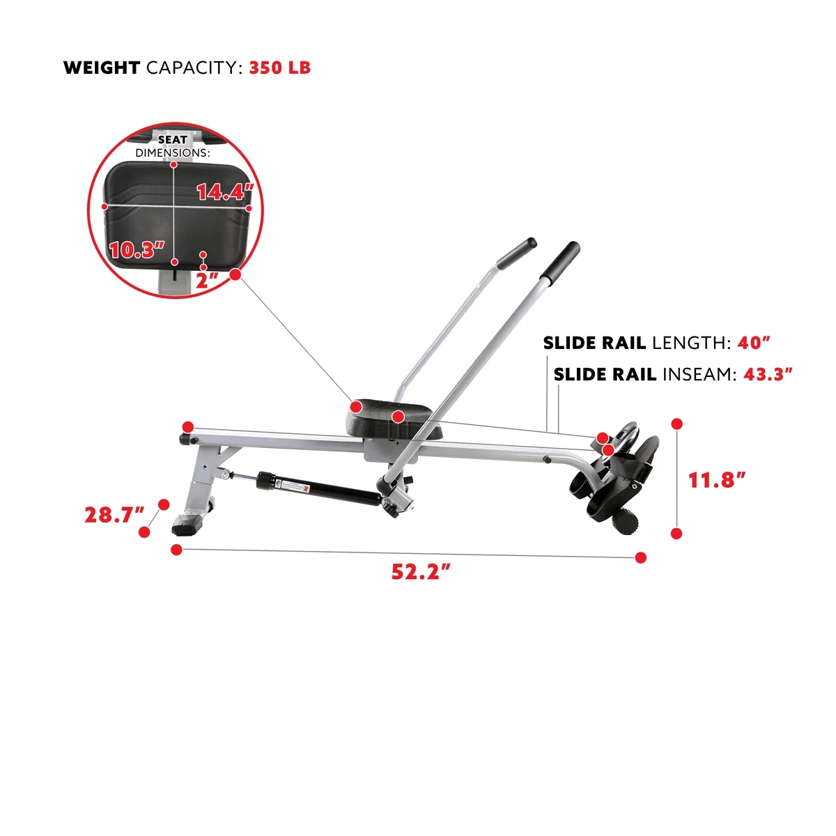 Sunny Health & Fitness Full Motion Cardio Rowing Machine Exercise Workout Rower w/ Hydraulic Cylinder and LCD Monitor, SF-RW5639