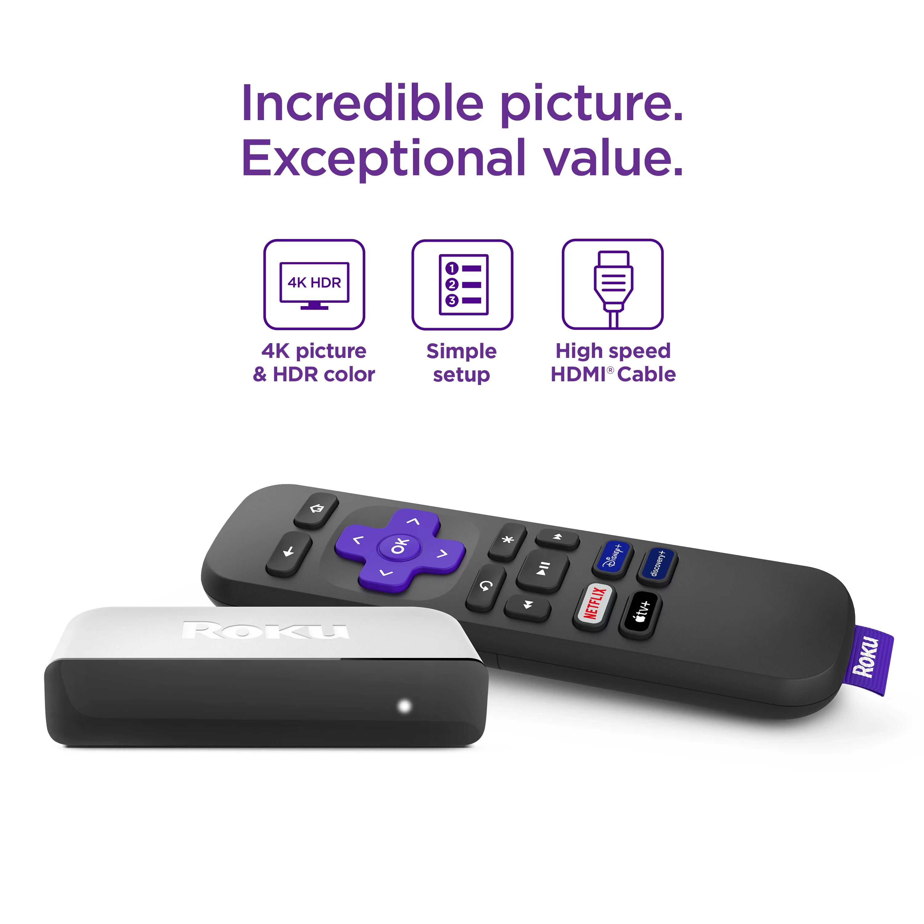 Roku Premiere | 4K/HDR Streaming Media Player with Premium High Speed HDMI Cable and Simple Remote