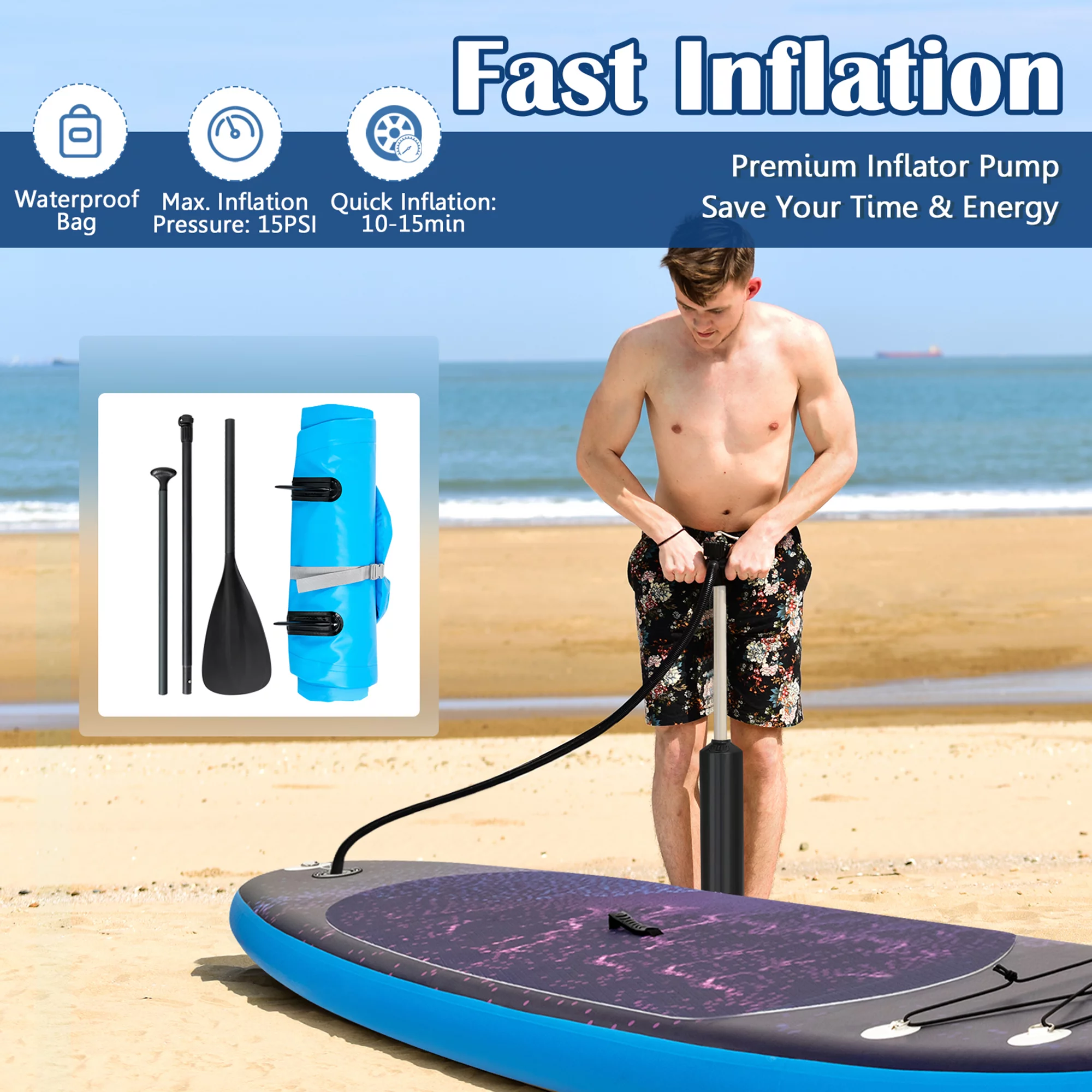 Gymax 10.5 ft Inflatable Stand-Up Paddle Board Non-Slip Deck Surfboard w/ Hand Pump