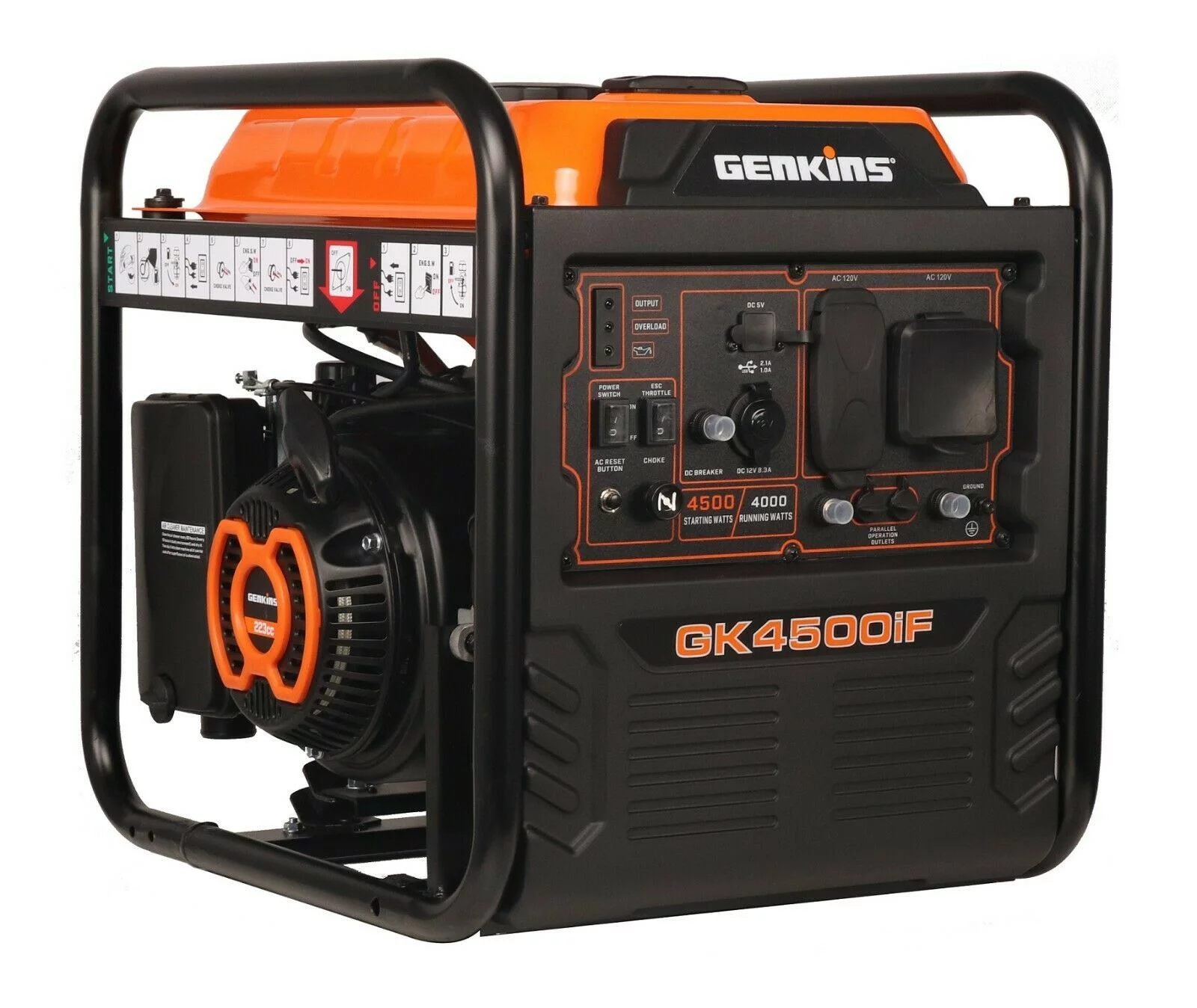 Genkins 4500 Watt Portable Inverter Generator Open Frame Reduce Noise level by 50%