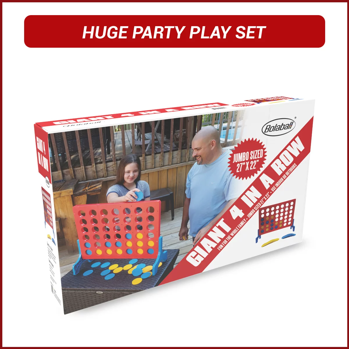 Bolaball Giant 4 in-A-Row Outdoor Yard Game with Carrying Case and 42 Plastic Coins.