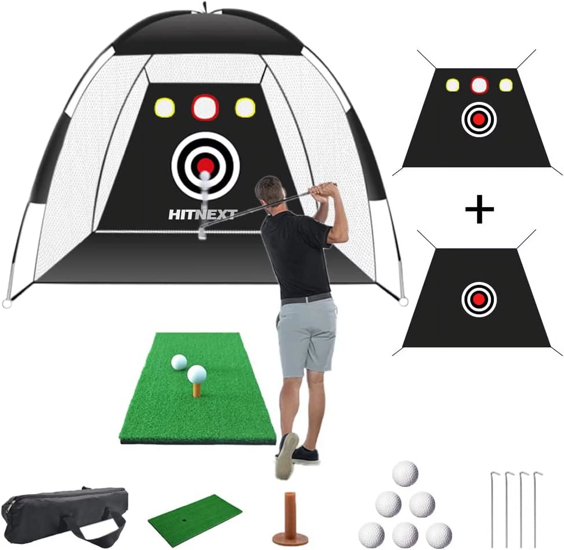 Hitnext Golf Practice Nets , Golf Hitting Net Training with Turf, Target Pockets for Outdoor Yard