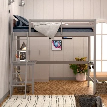 Living Essentials by Hillsdale Alexis Wood Arch Twin Loft Bed with Desk, White