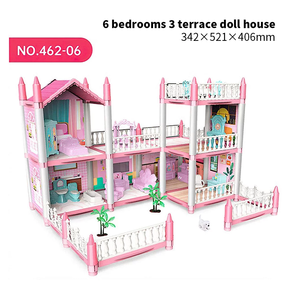 Dollhouse Playset Girl Toys, 6 Rooms with 2 Doll Toy Figures Toddler Playhouse Christmas Birthday Gifts for 3 4 5 6 7 Year Old Girls