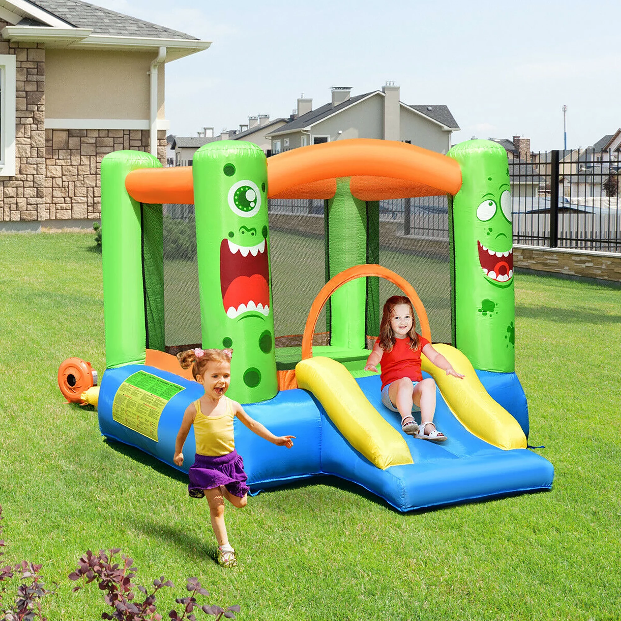 Costway Inflatable Bounce House Jumper Castle Kids Playhouse w/ Basketball Hoop & Slide (Blower NOT Included)