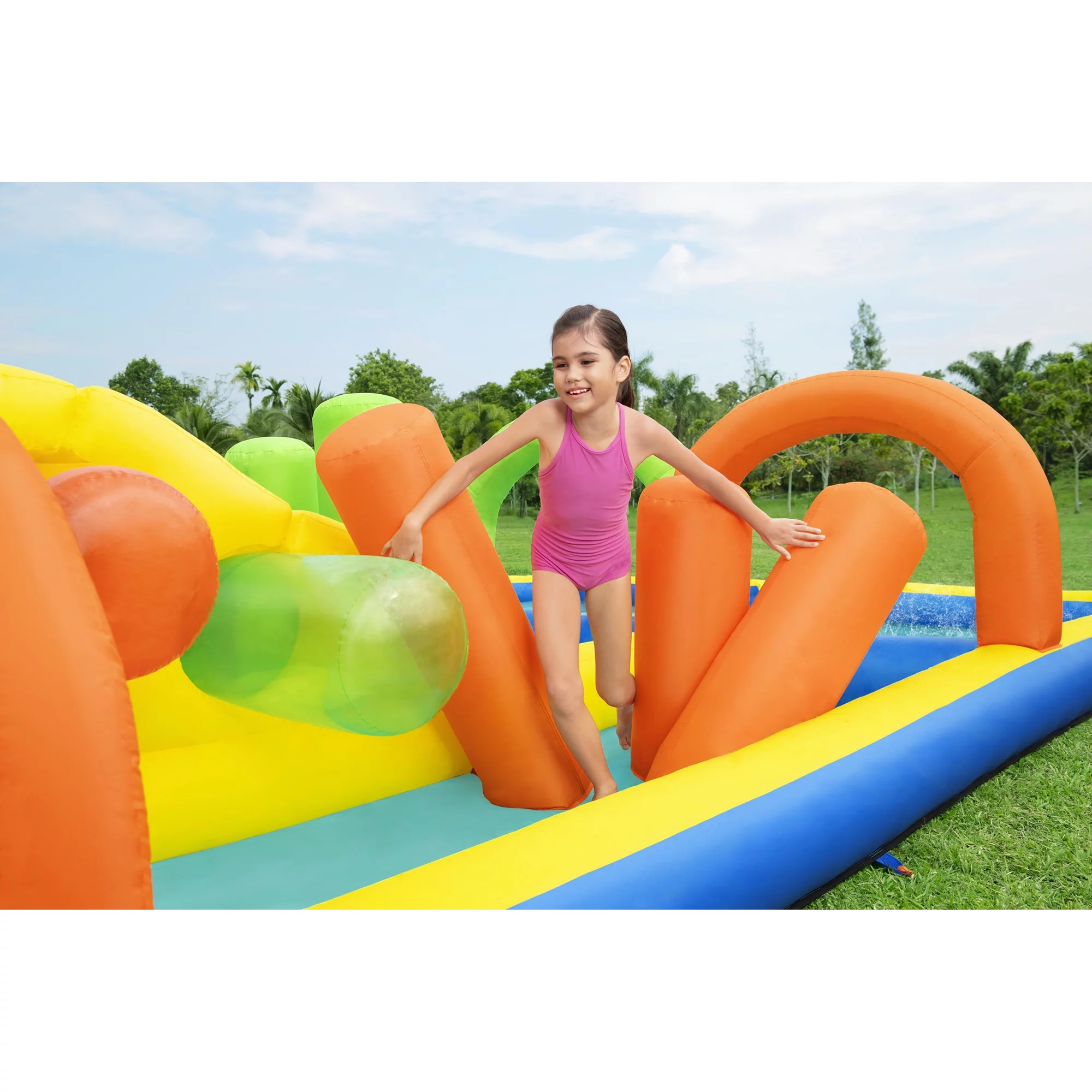 Bestway H2OGO! AquaRace Kids Inflatable Outdoor Water Park with Air Blower