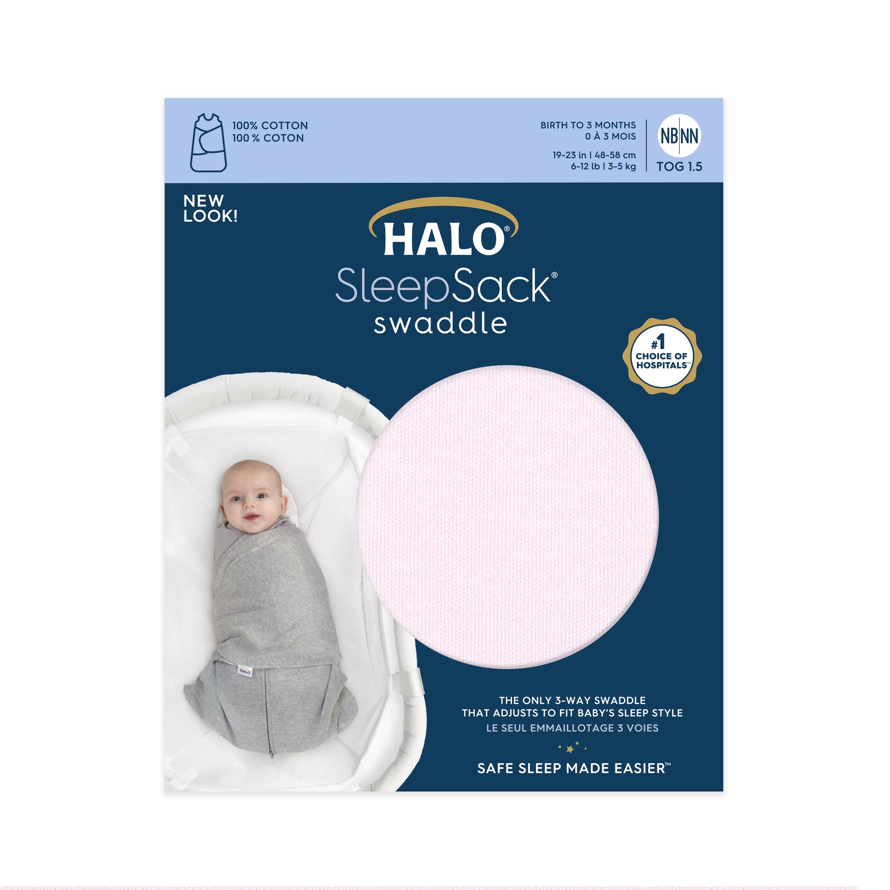 Halo Sleepsack Swaddle, 100% Cotton, Soft Pink, Newborn Girls, 0-3 Months