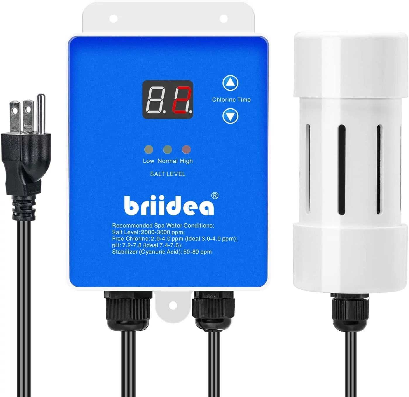 Briidea Chlorine Generator with USA Titanium Salt Cell, for Hot Tubs & Swim Spas, up to 2000 Gallons