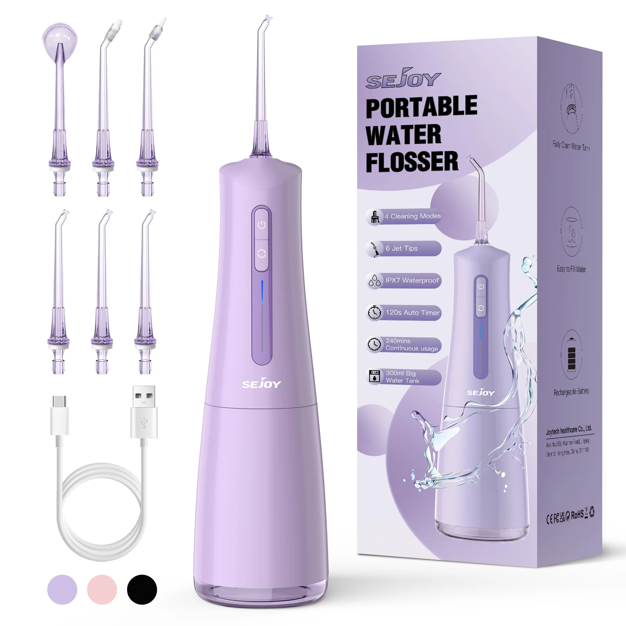 Sejoy Cordless Water Flosser, Professional Dental Teeth Cleaner, 300mL Tank USB Rechargeable Dental Oral Irrigator for Home and Travel, Pink