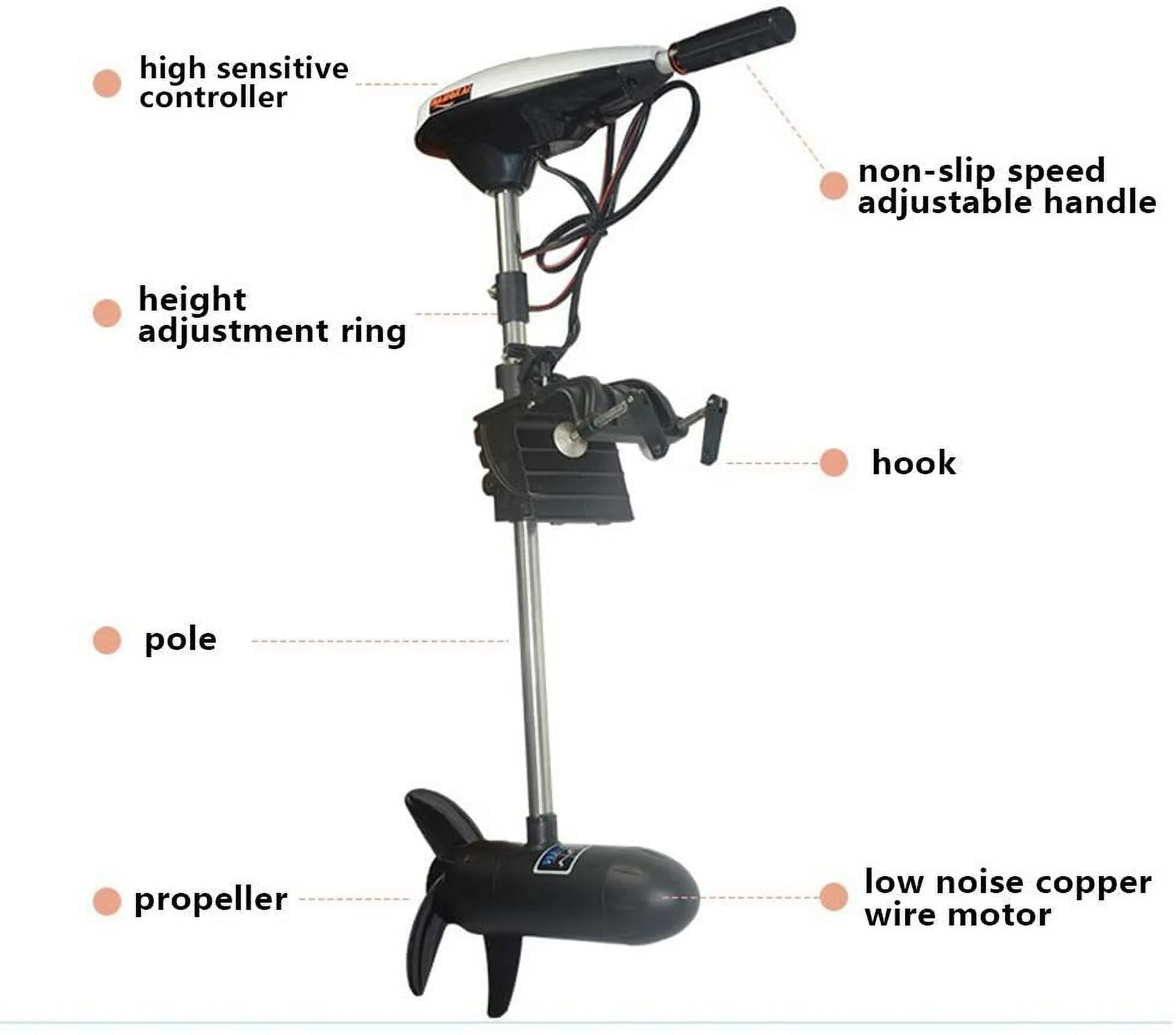 TFCFL 65Lbs 12V 660W Electric Trolling Motor ET65L Telescopic Handle F5-R2 Seep Control Boat Outboard Engine