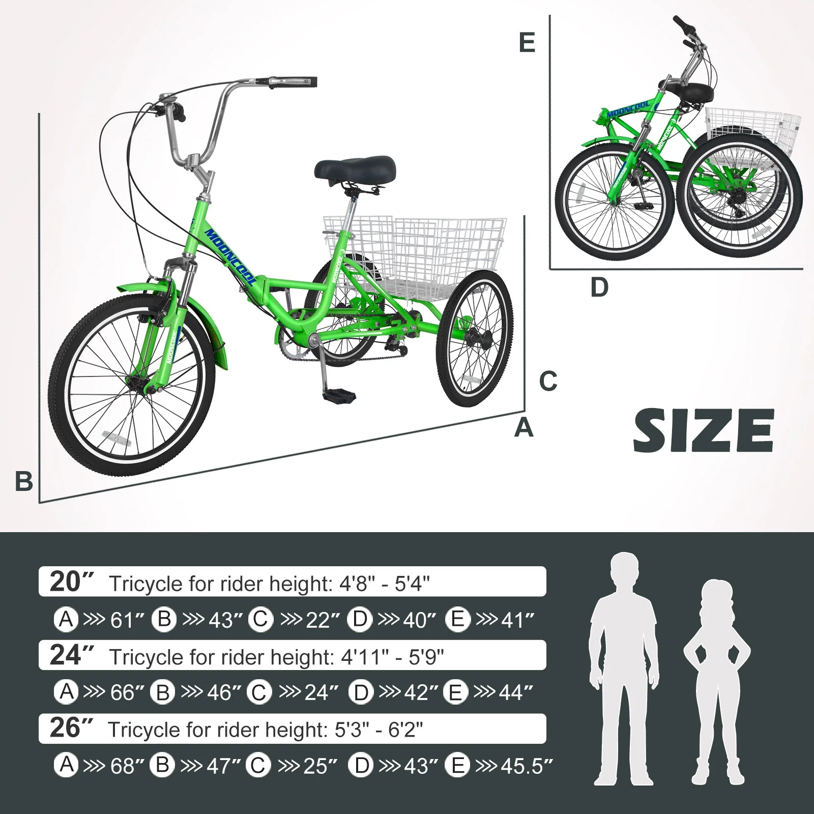 Docred Folding Tricycle for Adults, 24 Inch 7-Speed Trike, 3 Wheels Foldable Bicycle for Adults