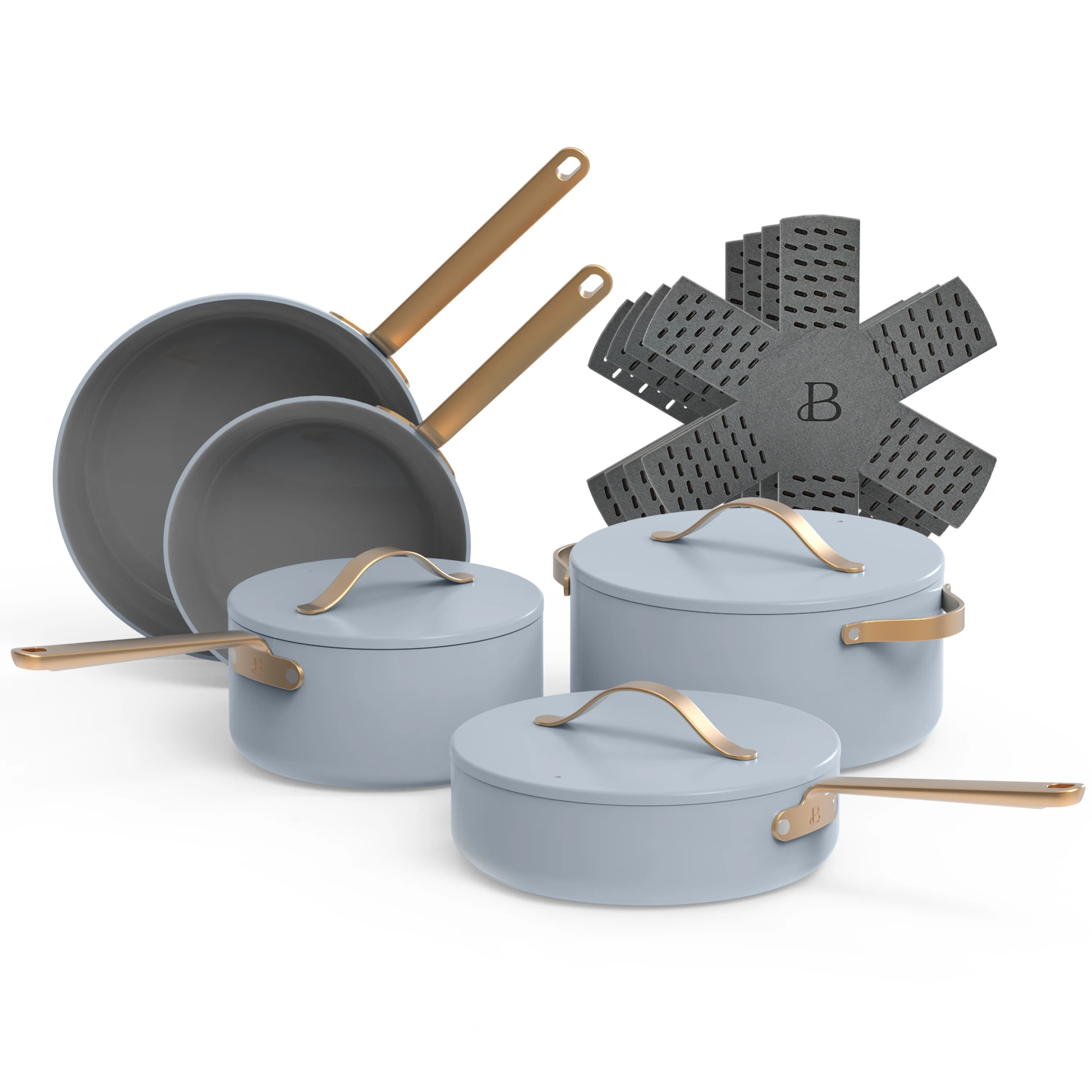 Beautiful 12pc Ceramic Non-Stick Cookware Set, Black Sesame by Drew Barrymore