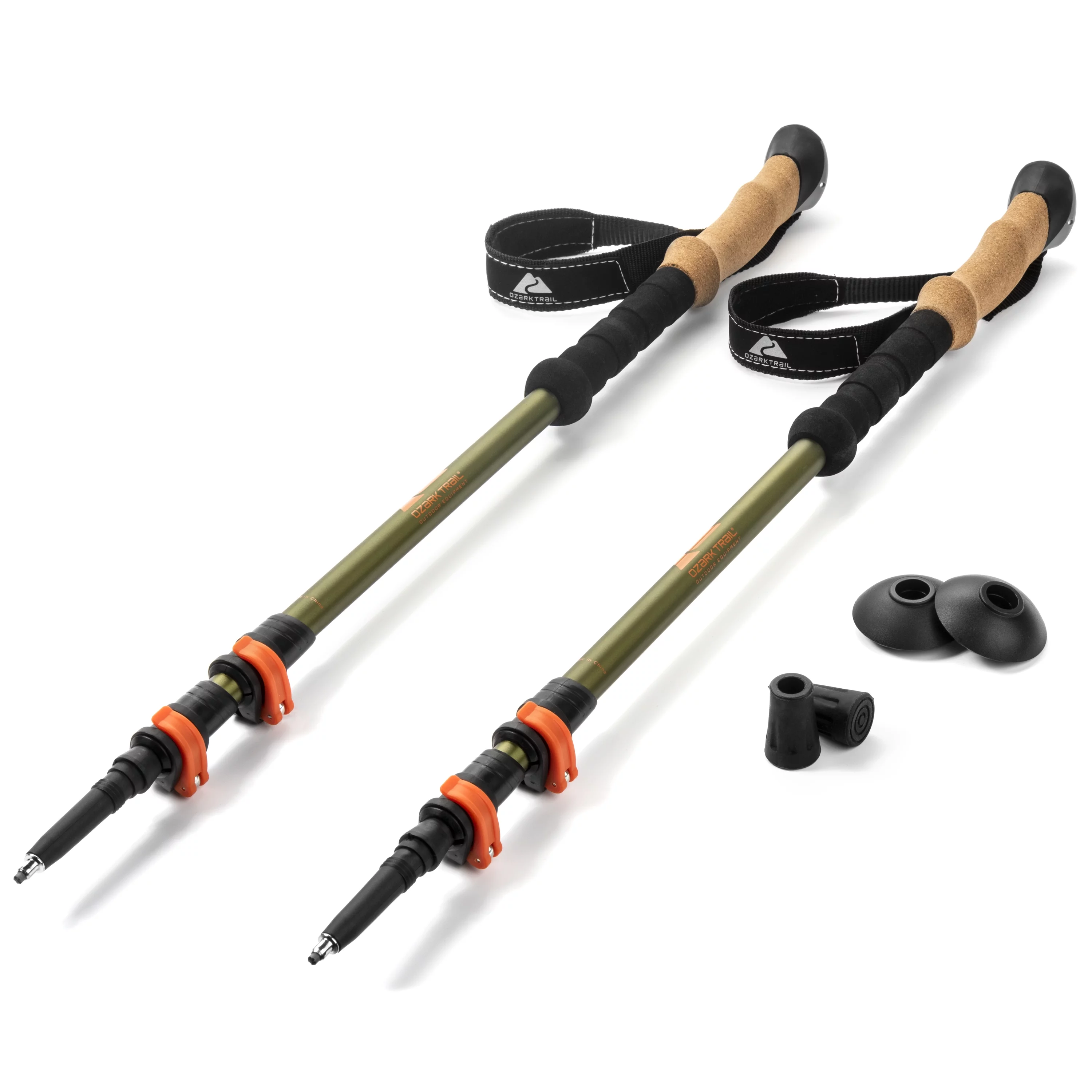 Ozark Trail Brand Aluminum Adjustable Quick Lock Trekking Poles Cork Grip 2-Pack