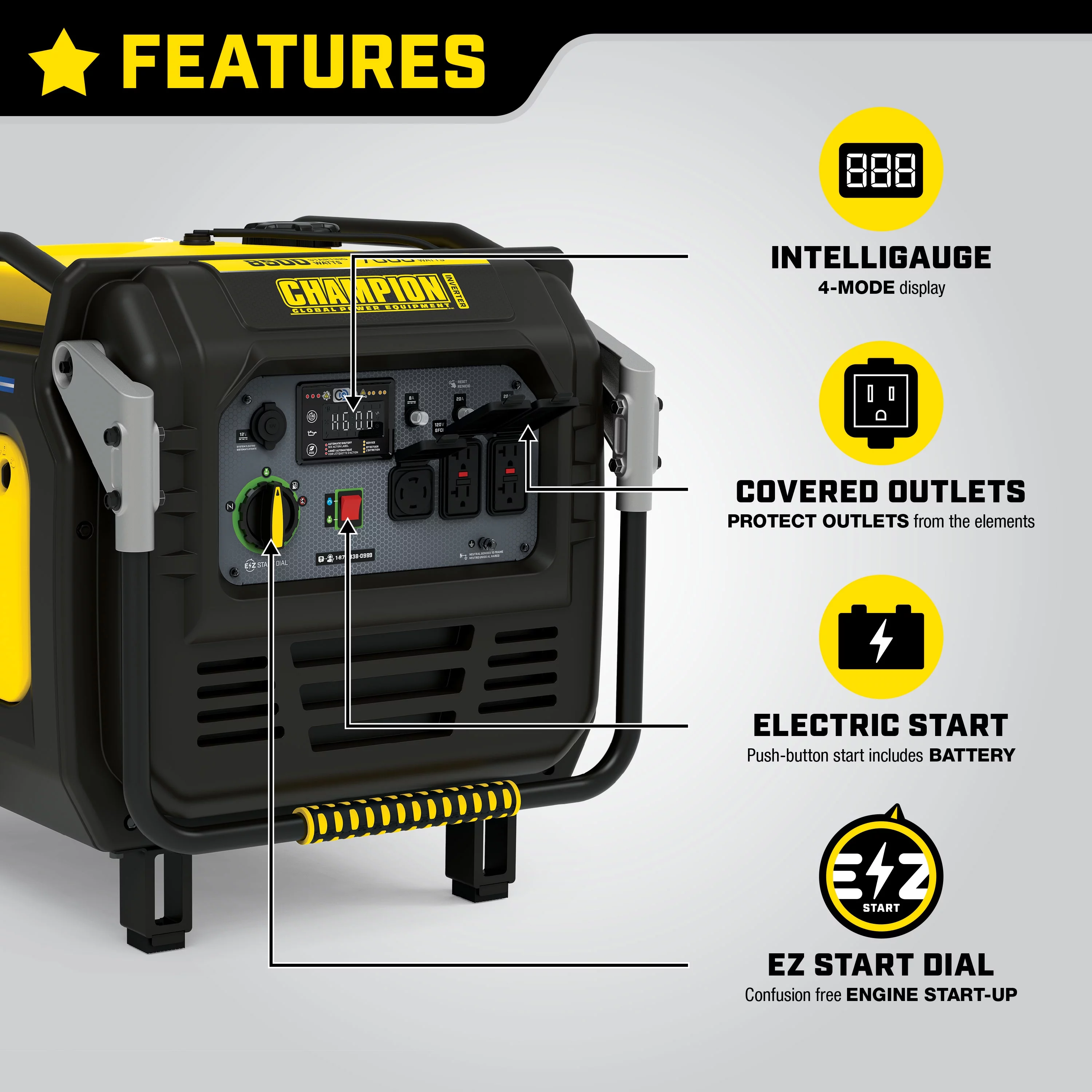 Champion Power Equipment 8500-Watt Inverter Generator with Quiet Technology and CO Shield