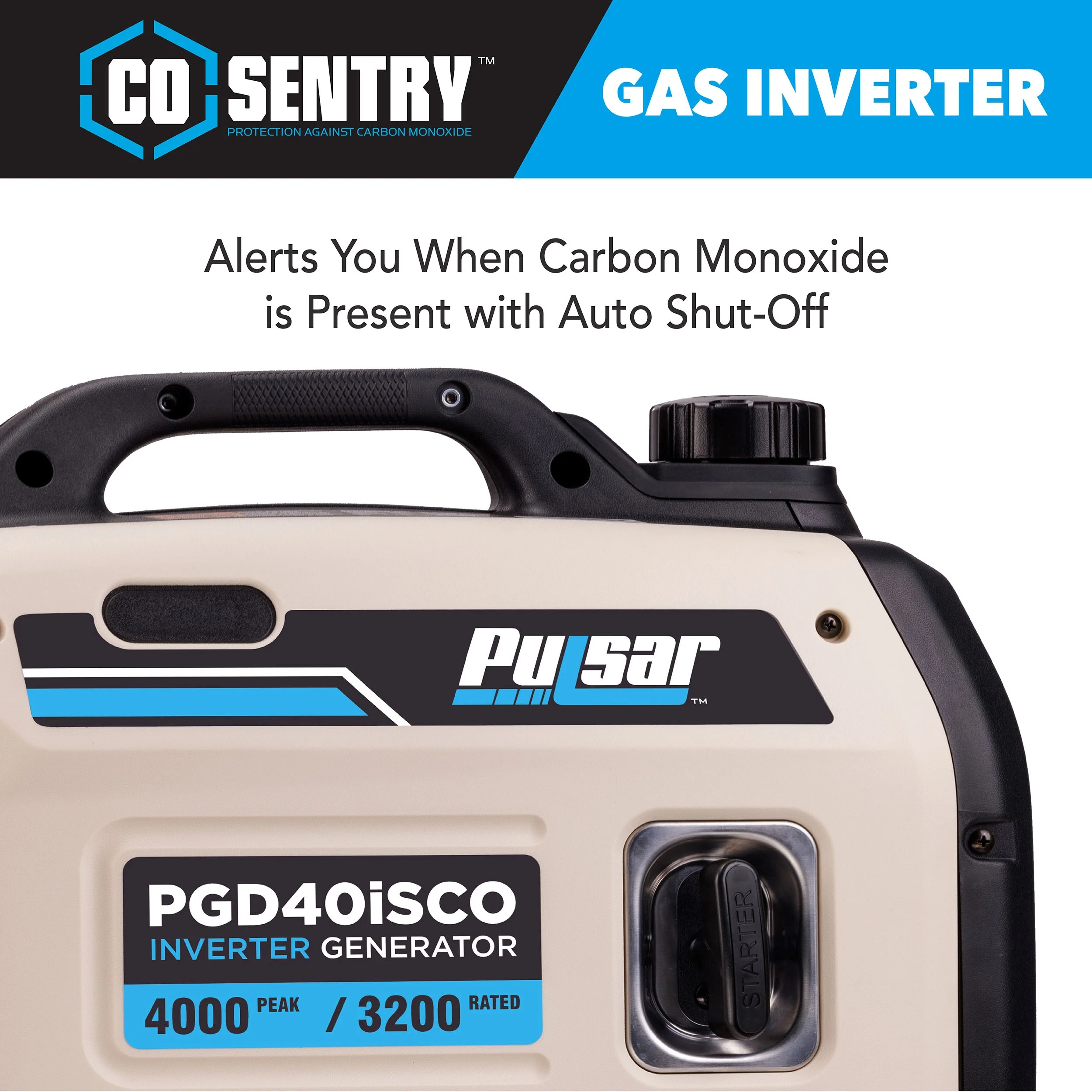 Pulsar 4000-Watt Super Quiet Gas Powered Inverter Generator with CO Sentry