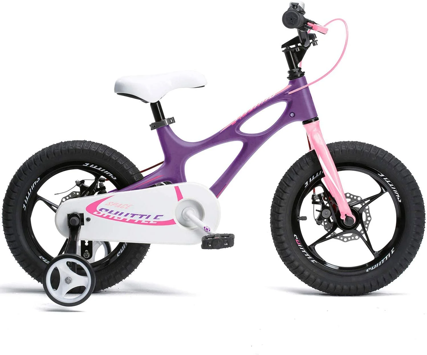 RoyalBaby Space Shuttle Lightweight Magnesium Kid’s Bike with Disc Brakes for Boys and Girls, 14 inch with Training Wheels, Lilac