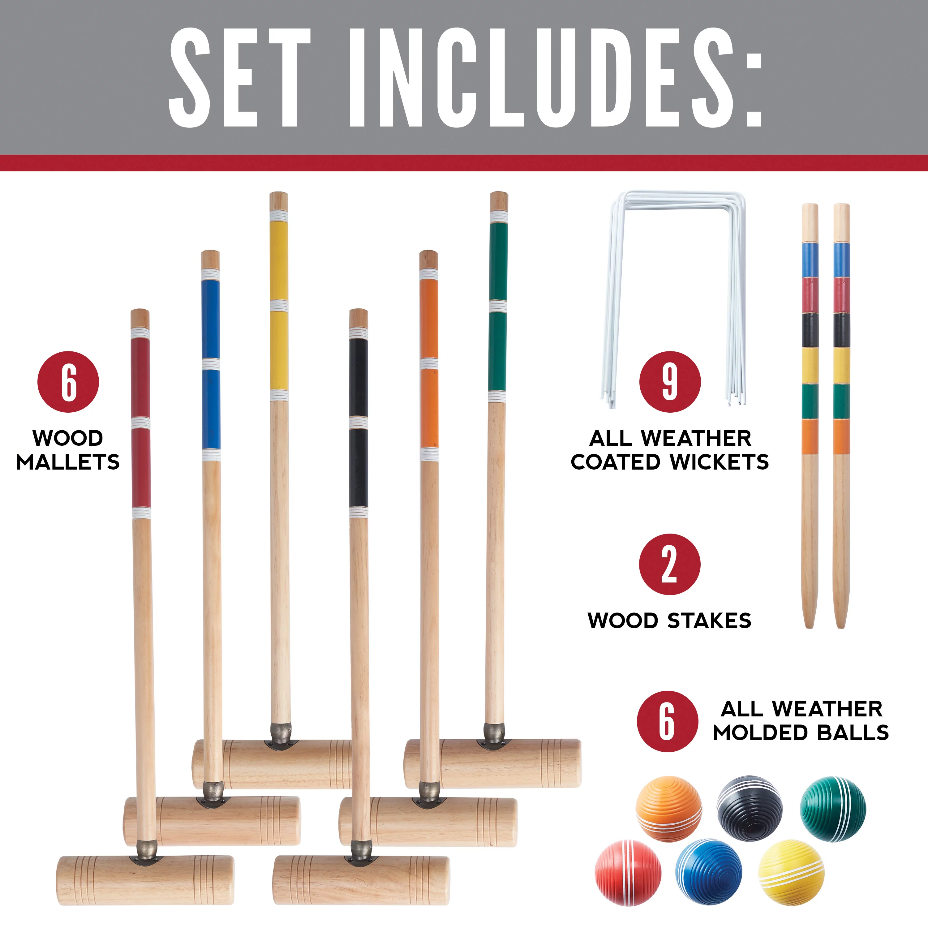 Franklin Sports Croquet Set – 6 Player Mallets + Balls + Wickets Set – Family