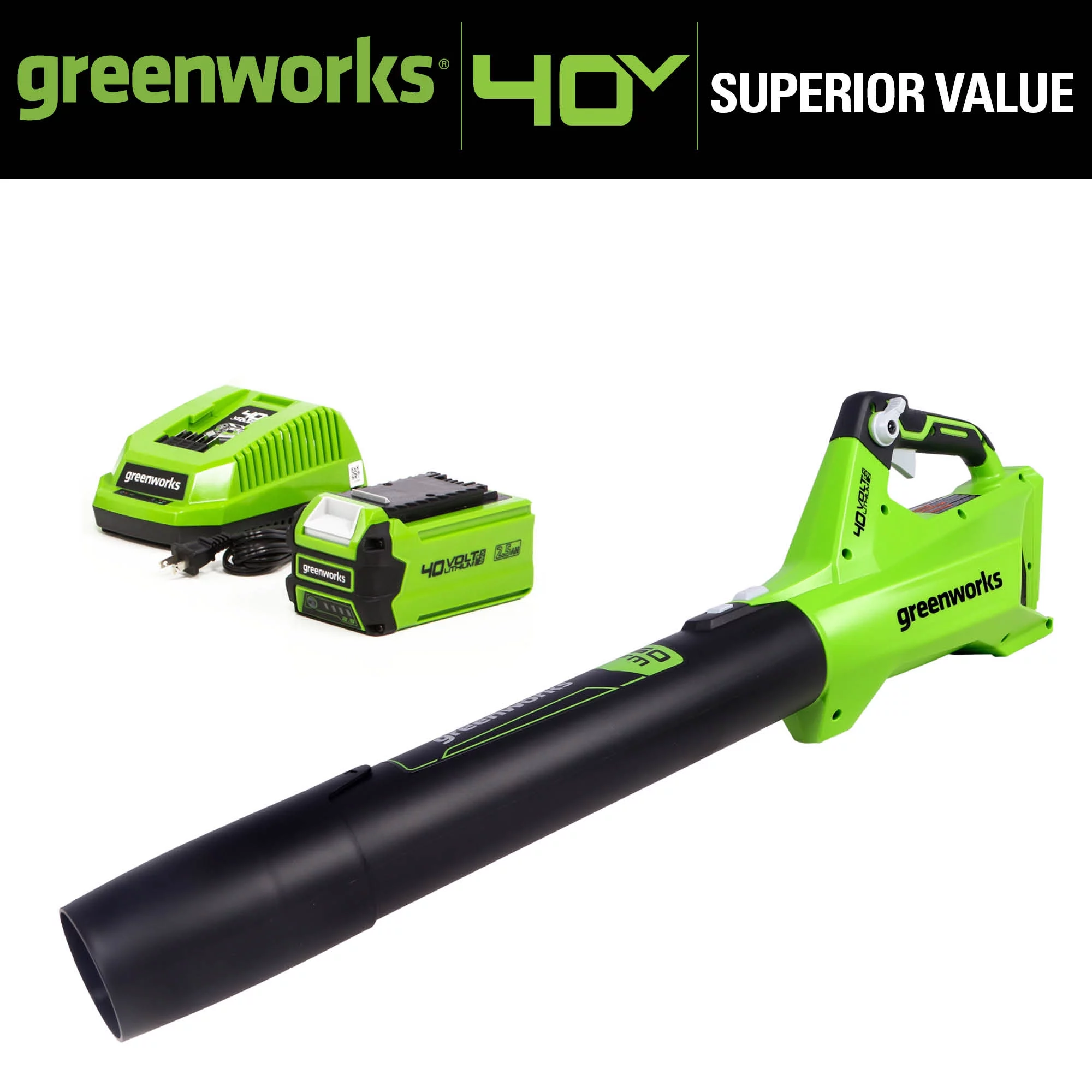 Greenworks 40V (120 mph / 450 Cfm) Axial Blower 2.5Ah Battery and Charger 2411902VT